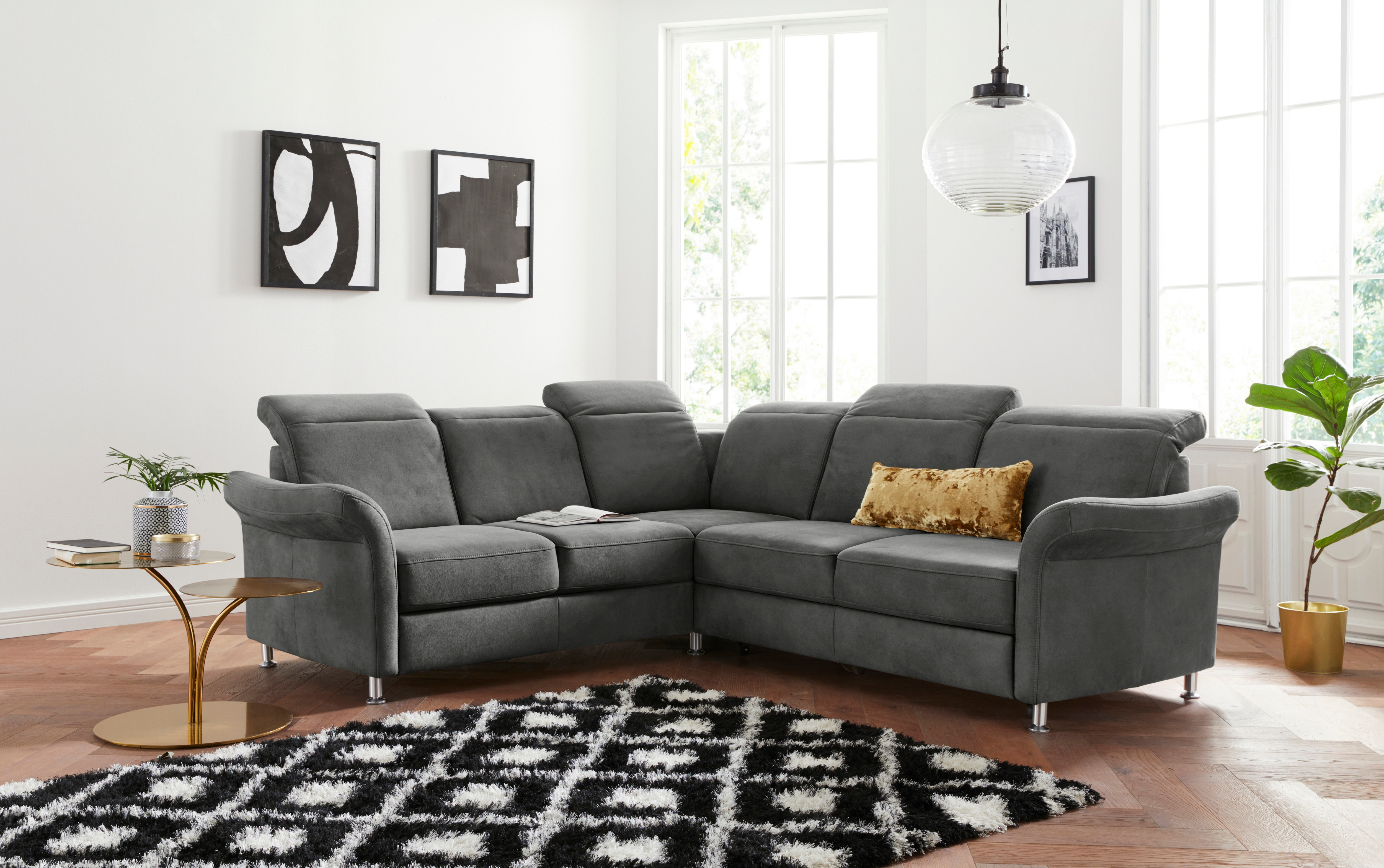 sit&more Ecksofa "Darwin L-Form" inklusive Federkern, wahlweise mit Kopfteilverstellung, Schlaffunktion