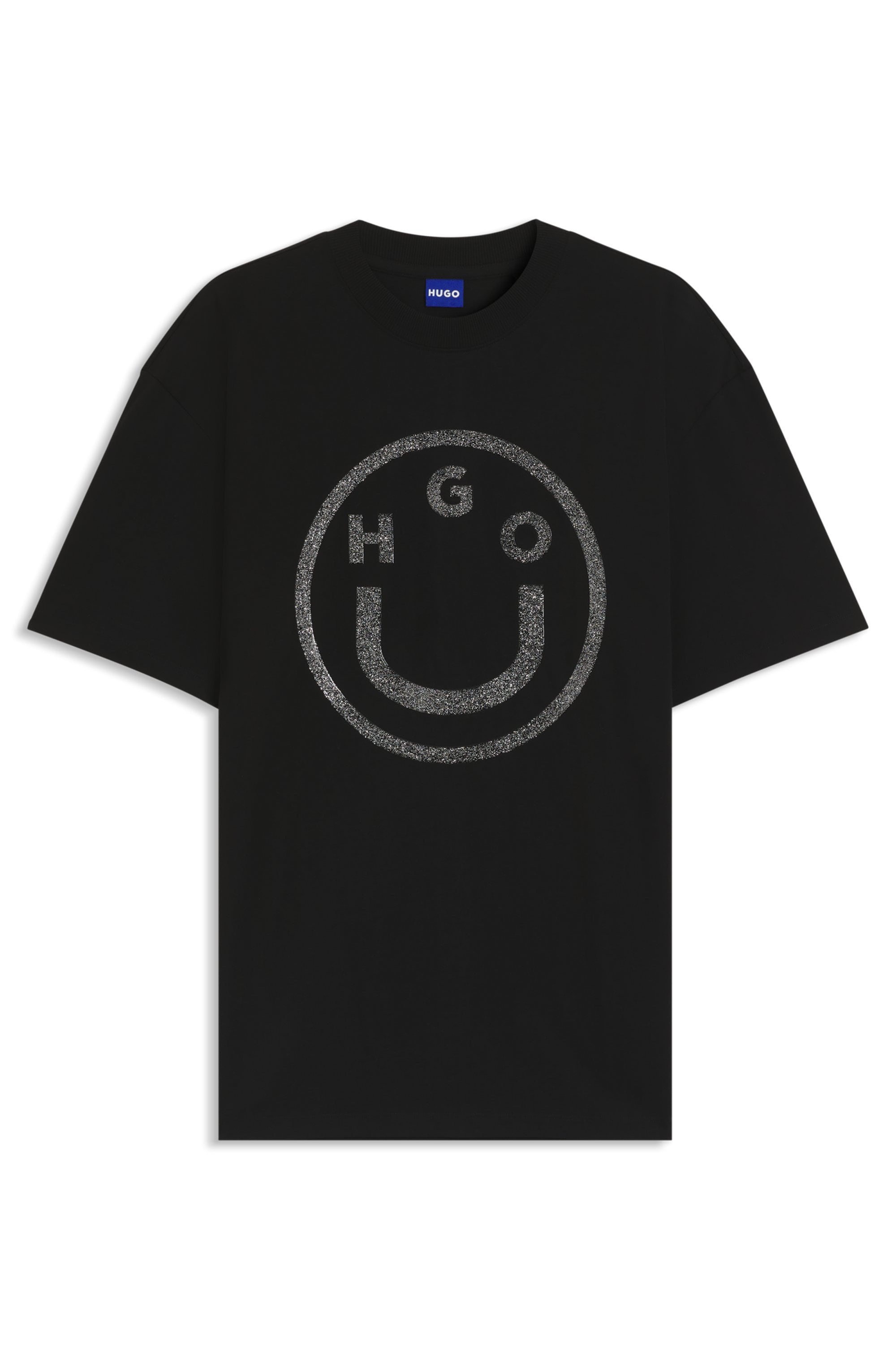 HUGO Blue Rundhalsshirt »Oversized Tee«, Happy Hugo Print, unisex