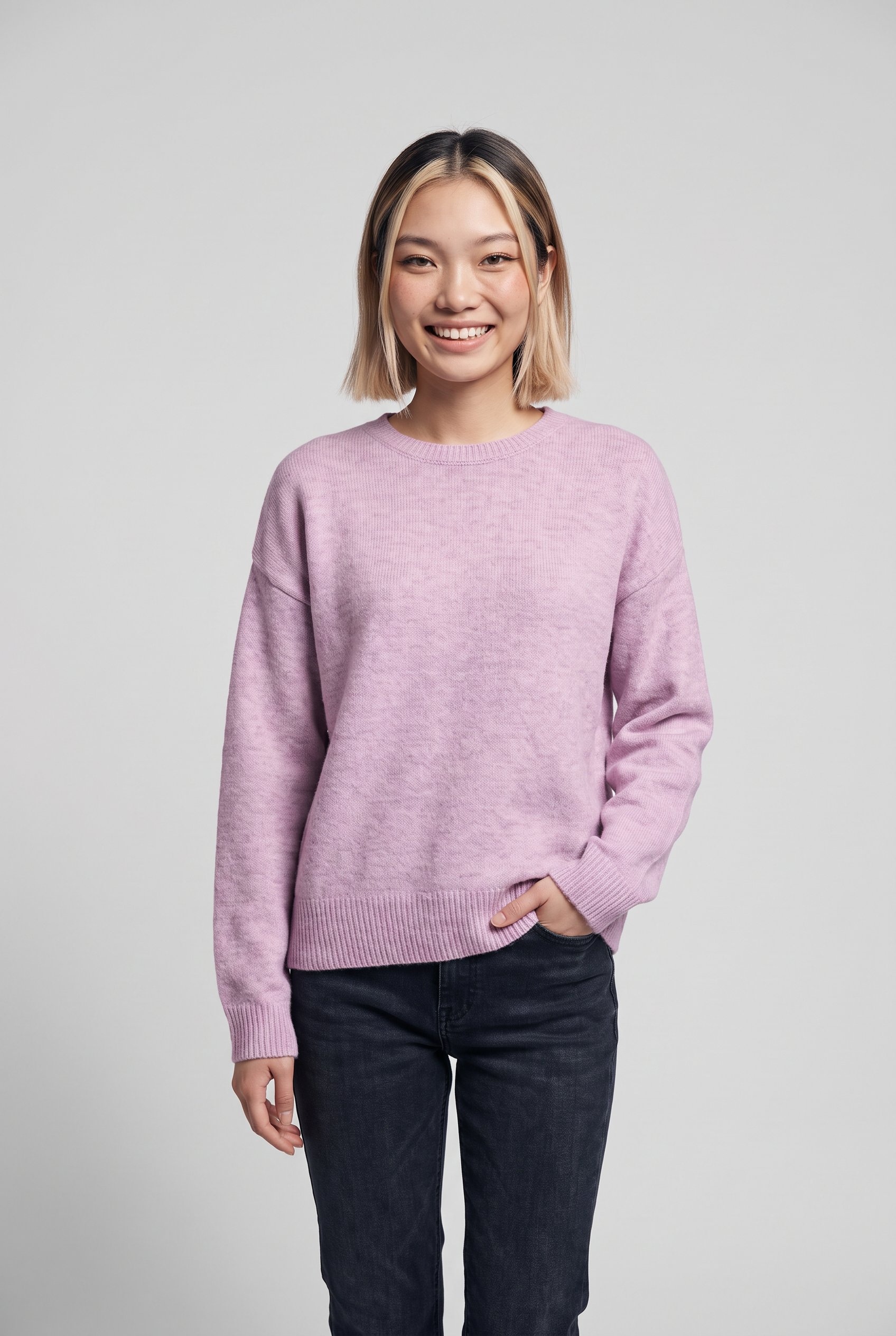 ONLY Strickpullover »ONLOLIVIA LS O-NECK CC KNT« Materialmix, regular fit