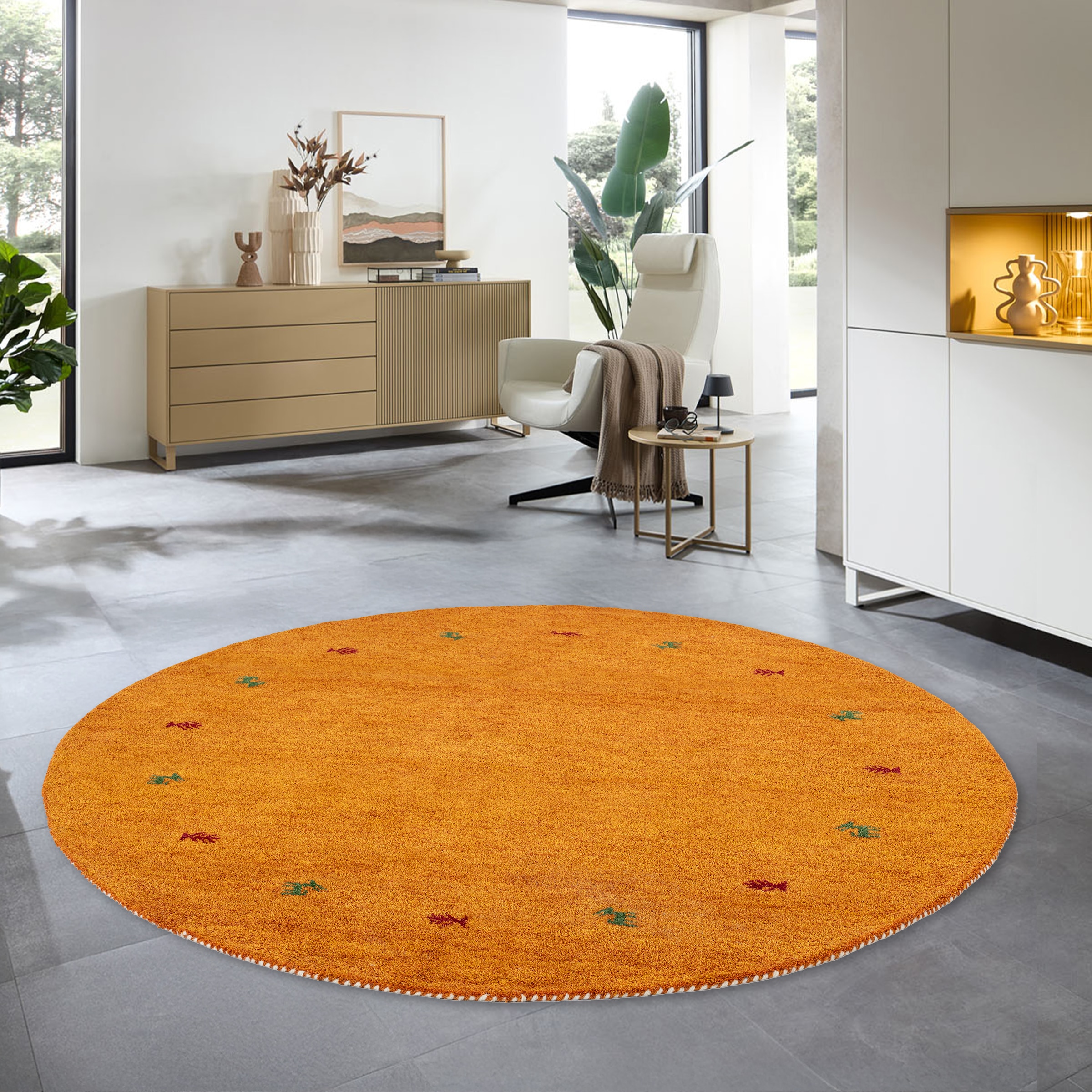 THEKO Wollteppich »Gabbeh Motiv, Handweb Teppich, Tiermotiv, reine Wolle, handgewebt«, rund, 14 mm Höhe, reine Wolle, handgewebt, Wohnzimmer, Schlafzimmer, Esszimmer