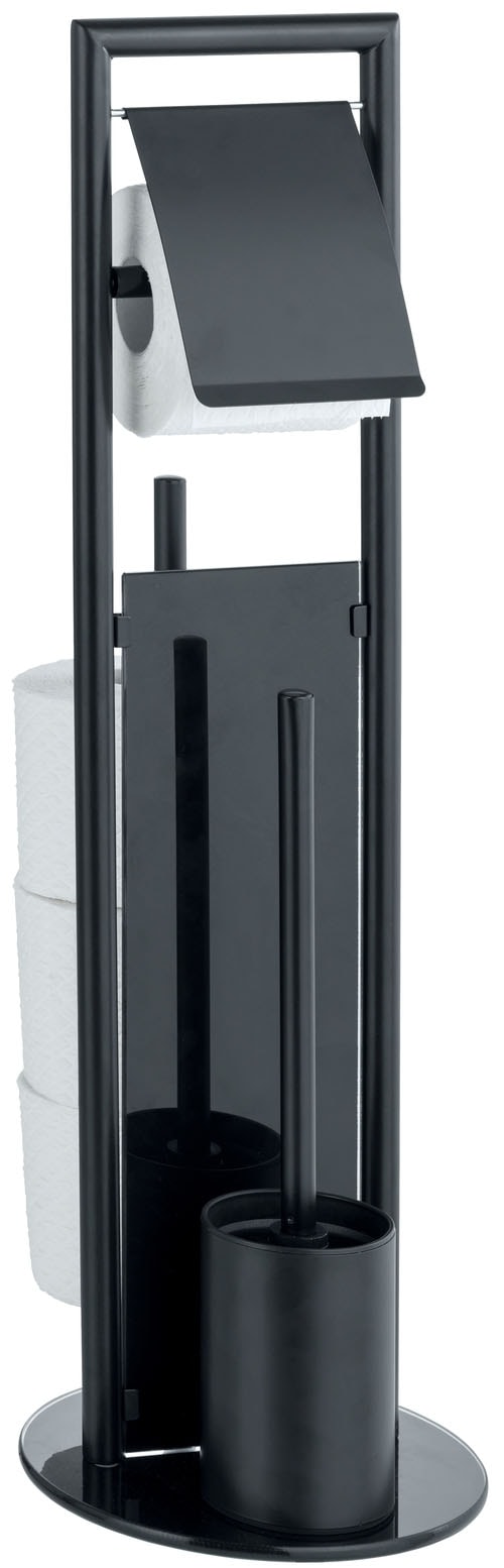 WENKO WC-Garnitur »Ravina« aus Edelstahl | Sicherheitsglas Stand WC-Garnitur, Toilettenpapierhalter, Rollenhalter & WC-Bürste