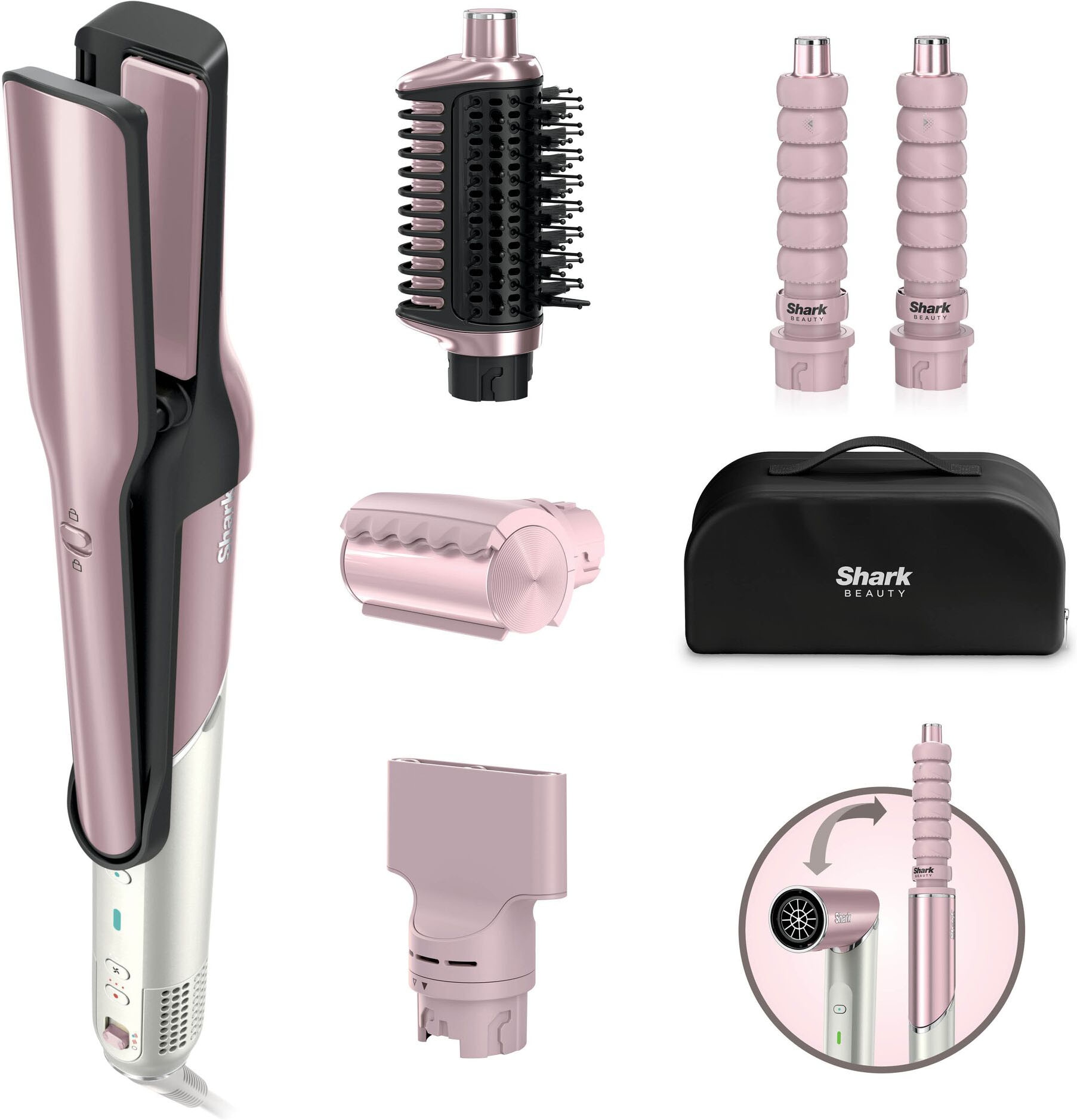 Shark Haarstyler "Glam Multistyler HD6051SEUPK für glatte Haare, Wellen und Locken" Keramik-Beschichtung hitzekontrollierte Keramik und Luftstrom ermöglichen jeden Style