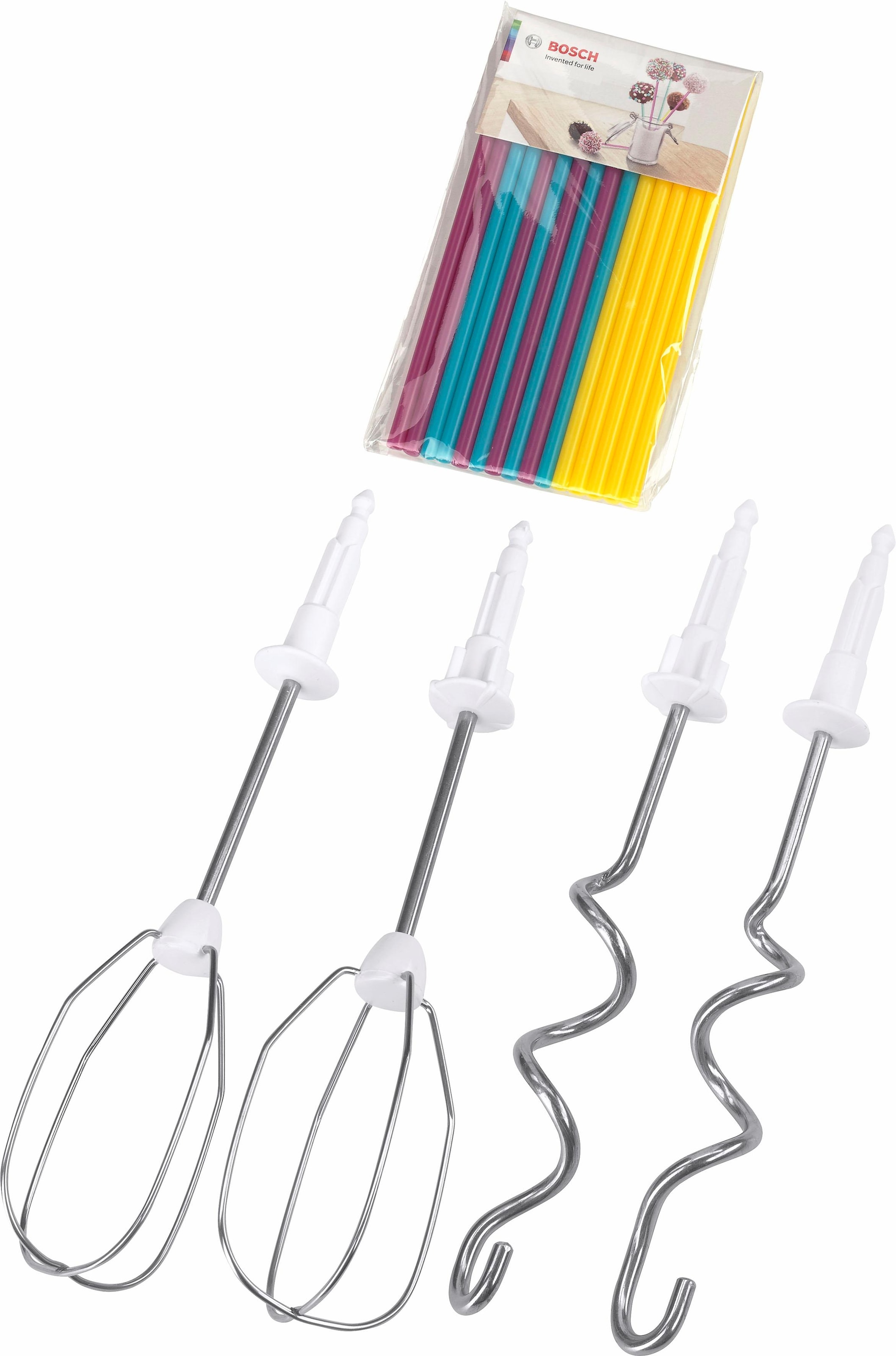 BOSCH Handmixer »CleverMixx MFQ2210D, Edelst. Rührbesen/Knethaken, 4 Stufen, weiß/blau«, 375 W, Auswurftaste, leichtes Gehäuse, Made in Europe