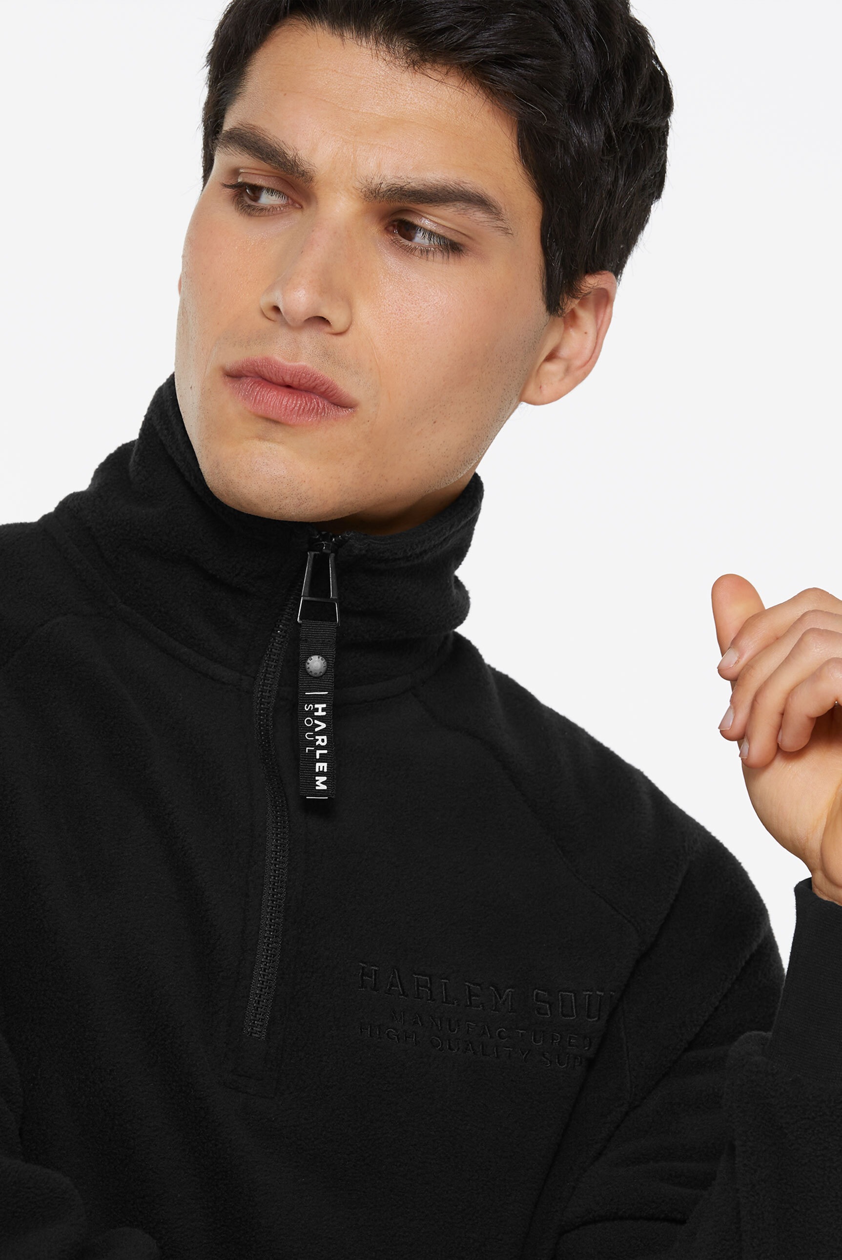 Harlem Soul Fleecepullover mit Rippbündchen