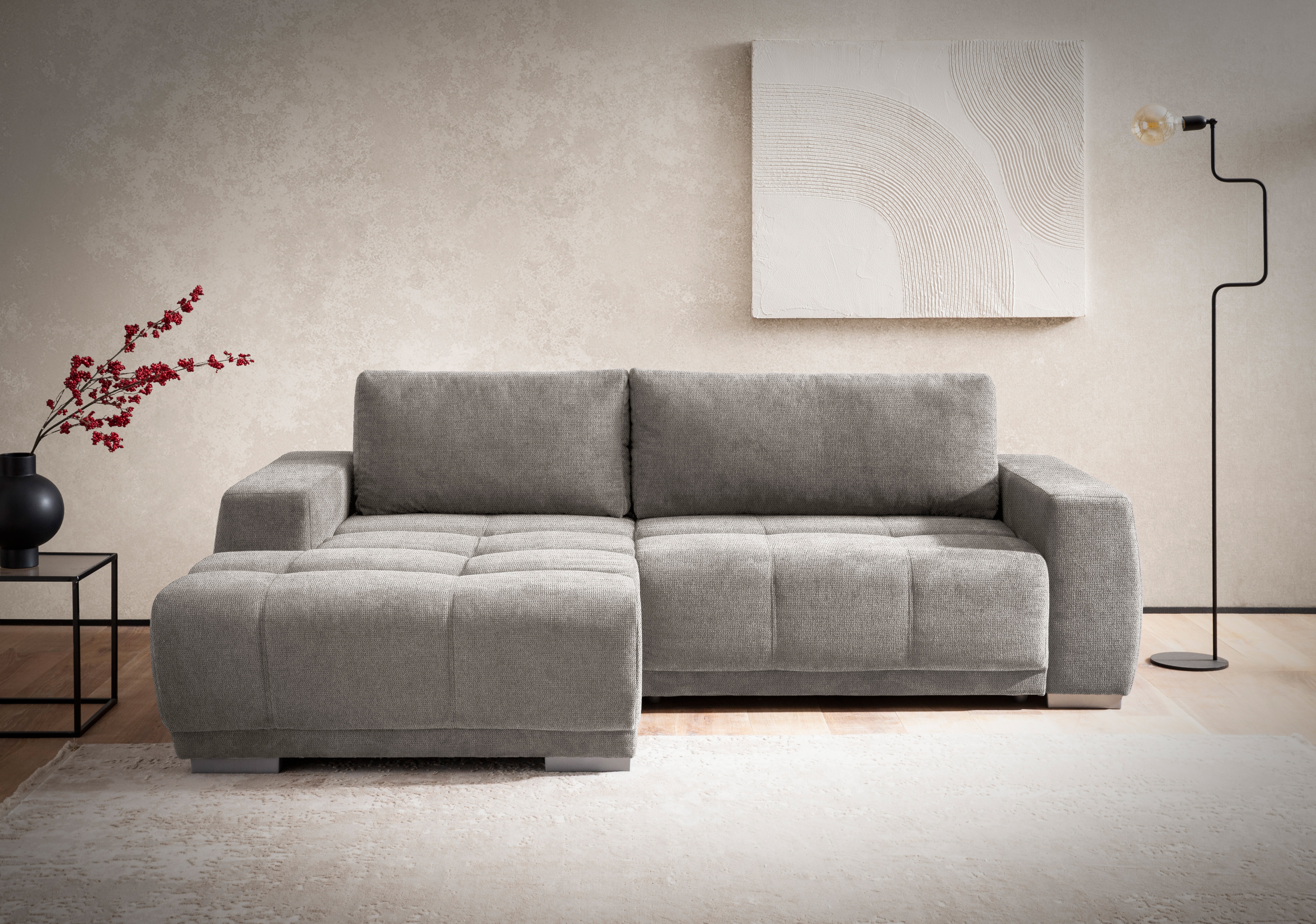 OTTO home Ecksofa "Bolero L-Form, B: 241 cm, bequeme Wellenunterfederung, wahlweise" mit Schlaffunktion und Bettkasten, Liegefläche 187x122cm, Gästebett