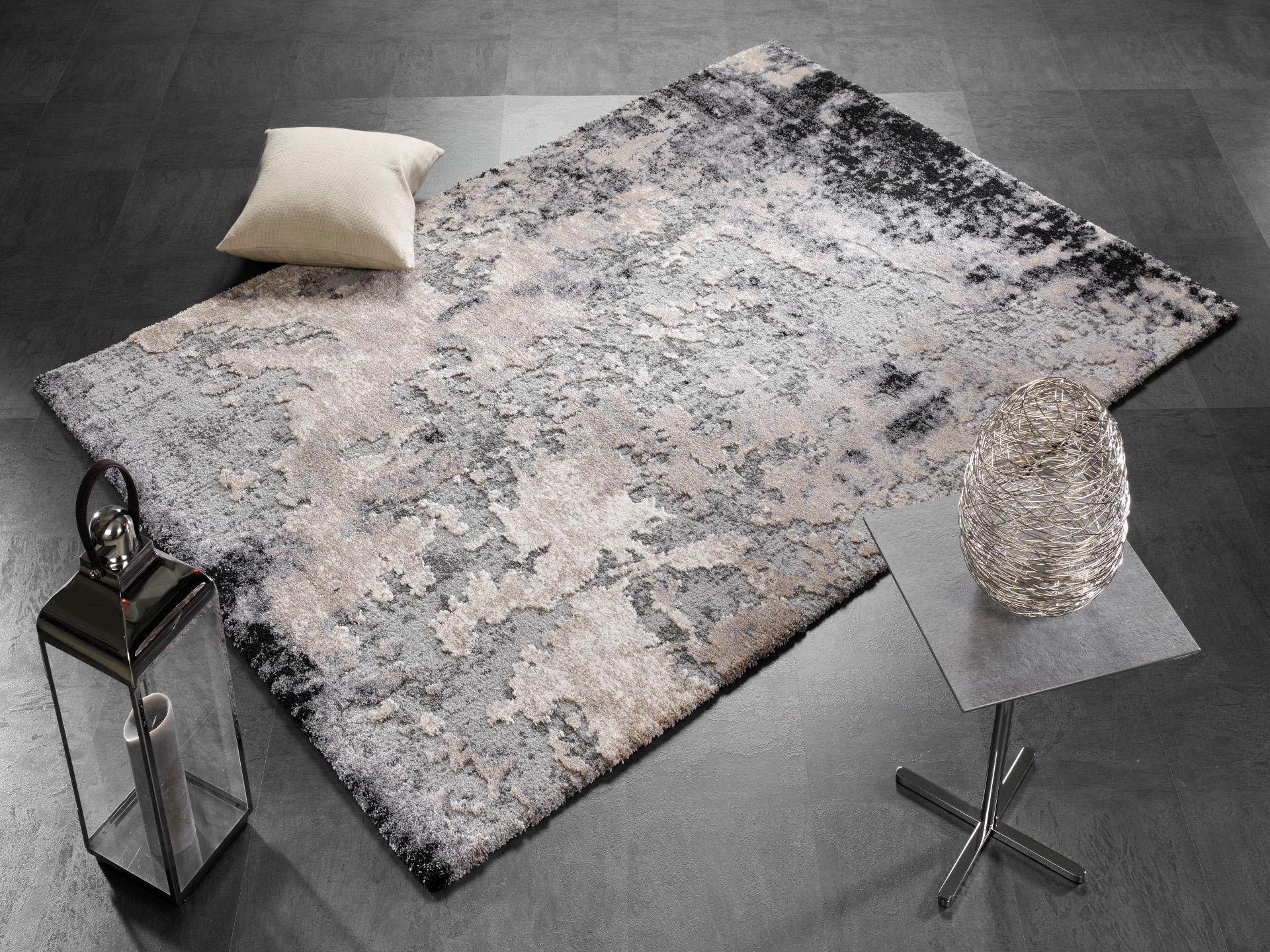 Teppich OCI DIE TEPPICHMARKE "JUWEL AWARA" Gr. 7, grau (hellgrau), B:240cm H:20mm L:290cm, Polyester, Polypropylen, Teppiche, Teppich, Kurzflor, Wohnzimmer, Marmor Optik, Hoch Tief Effekt