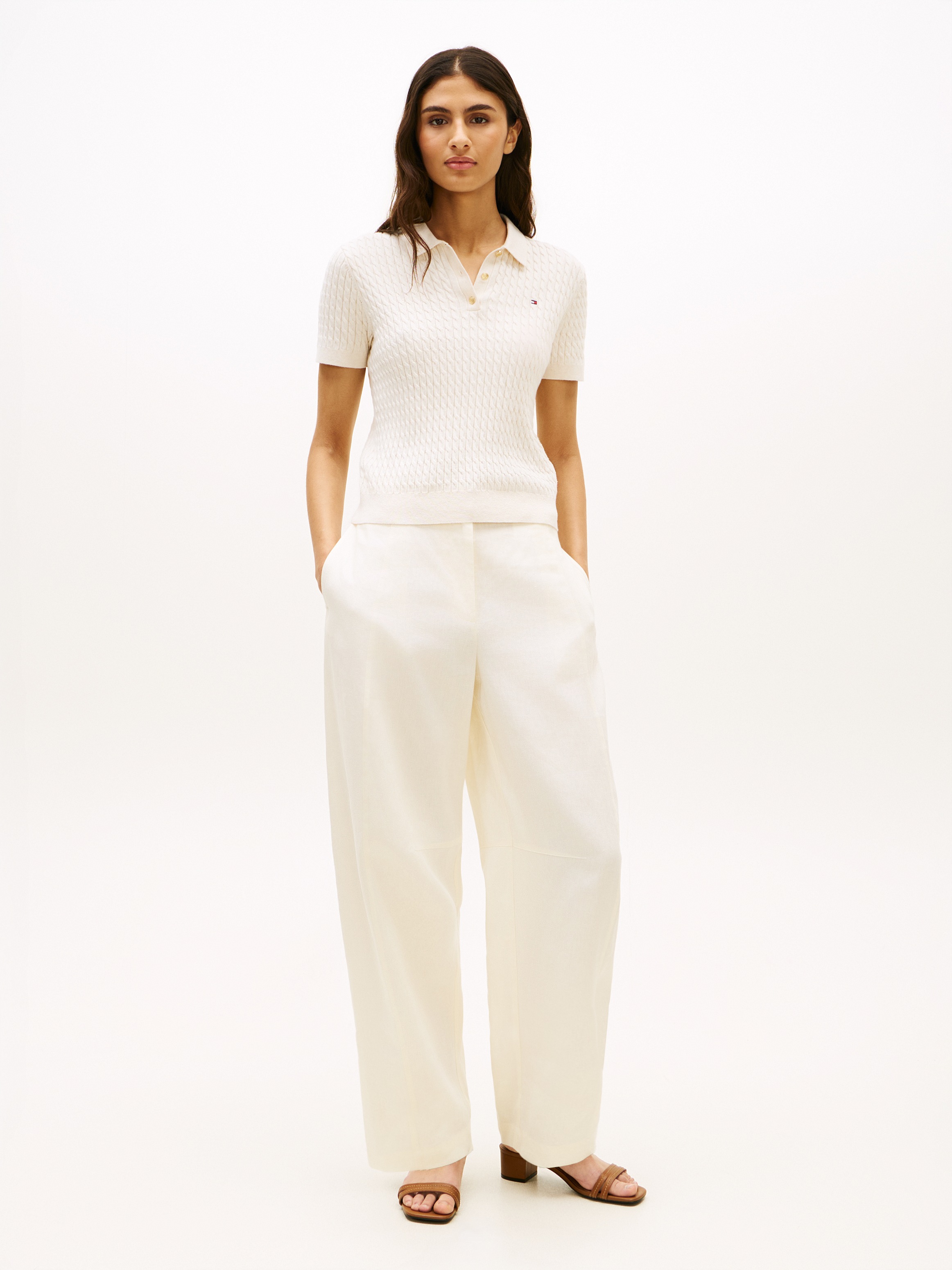 Thumbnail - Tommy Hilfiger Poloshirt "CO CABLE POLO-NK SS SWEATER" mit Zopfmuster, Regular Fit