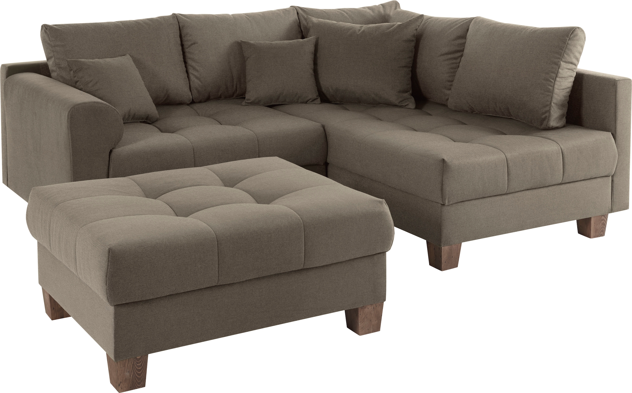 Home affaire Ecksofa »Rice L-Form inkl. Hocker«, (Set, mit Hocker), mit Bonnellfederkern, Hocker & Kissen, Ottomane beidseitig montierbar
