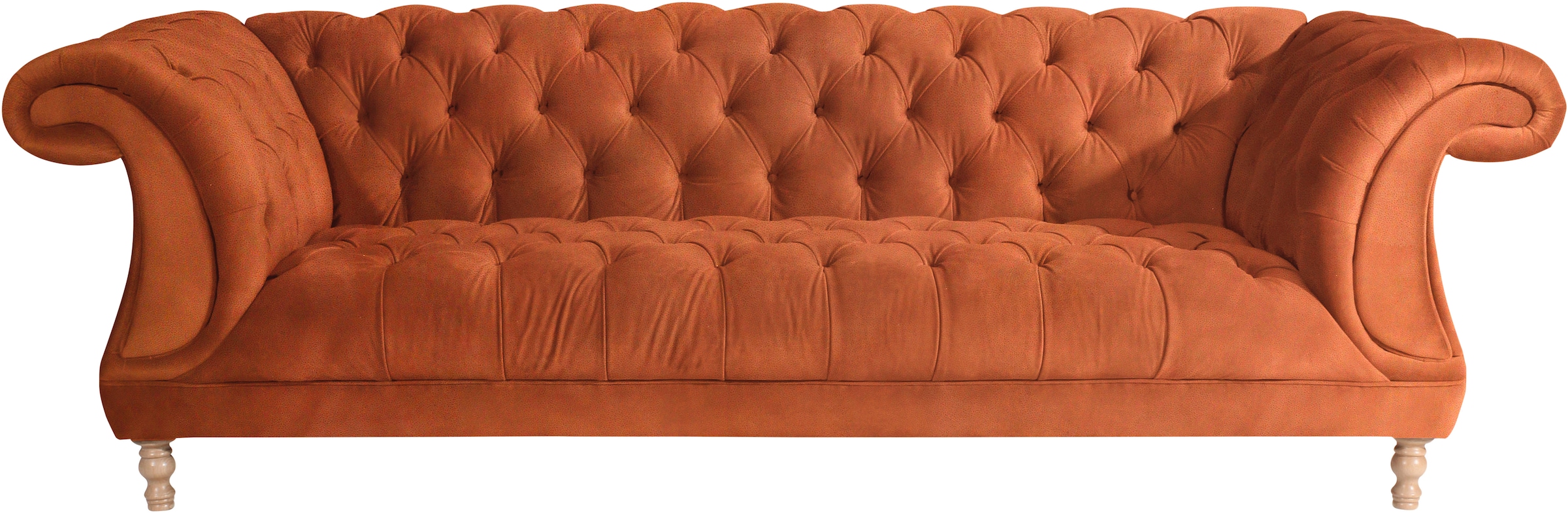 Max Winzer Chesterfield-Sofa "Isabelle", mit Knopfheftung & gedrechselten Füßen in Buche natur, Breite 260 cm