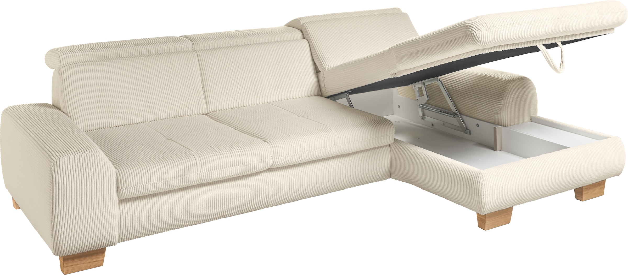 set one by Musterring Ecksofa »SO 3400 Sitzhöhe 47cm oder 49cm, Sitztiefe verstellbar, B/T: 307/195cm«, whlw. mit Funktion, Kaltschaum, in Cord, rose, Sitzhöhe 49