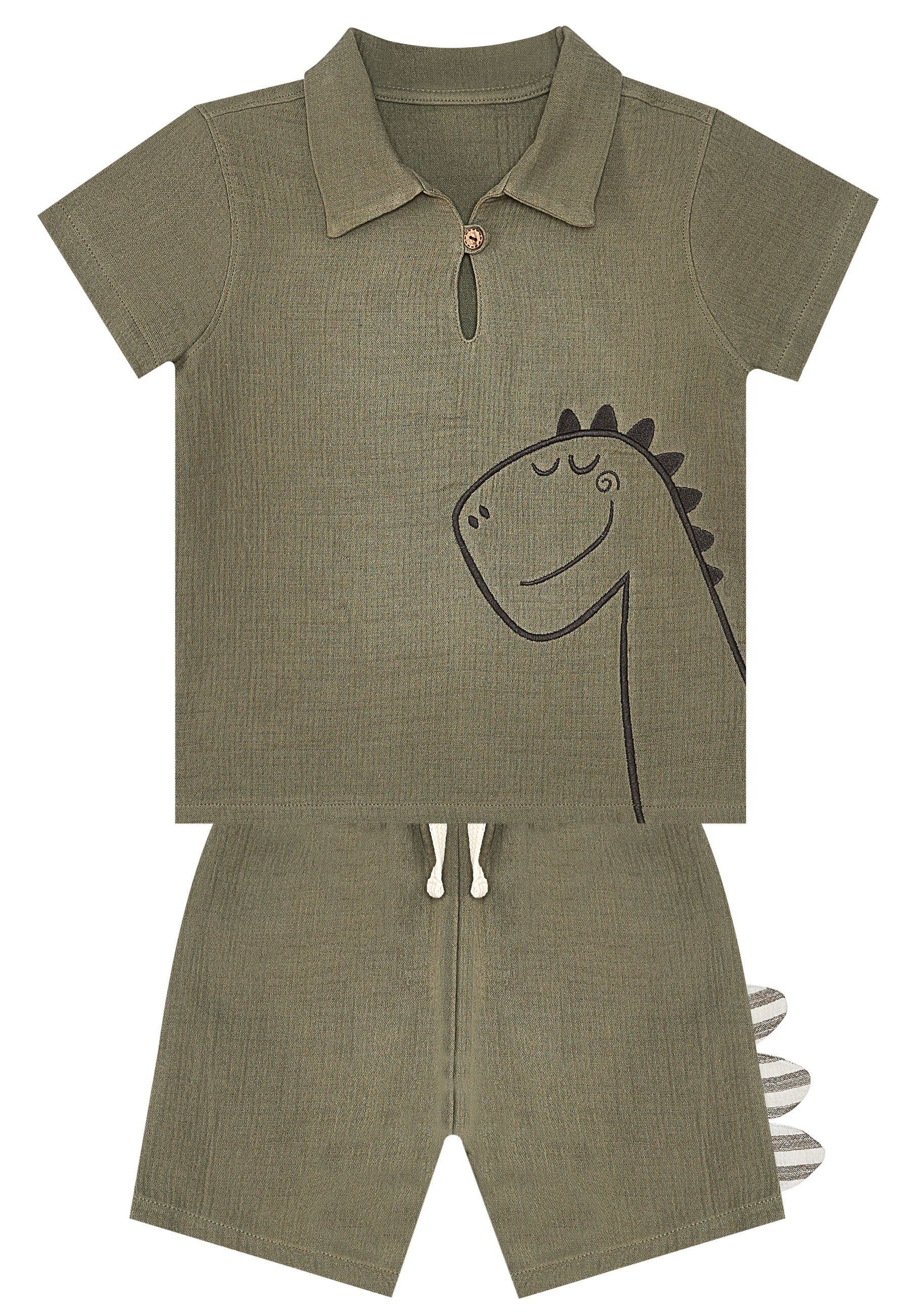 Denokids Hausanzug »Dino Muslin«, (2 tlg.), mit Dino-Stickerei