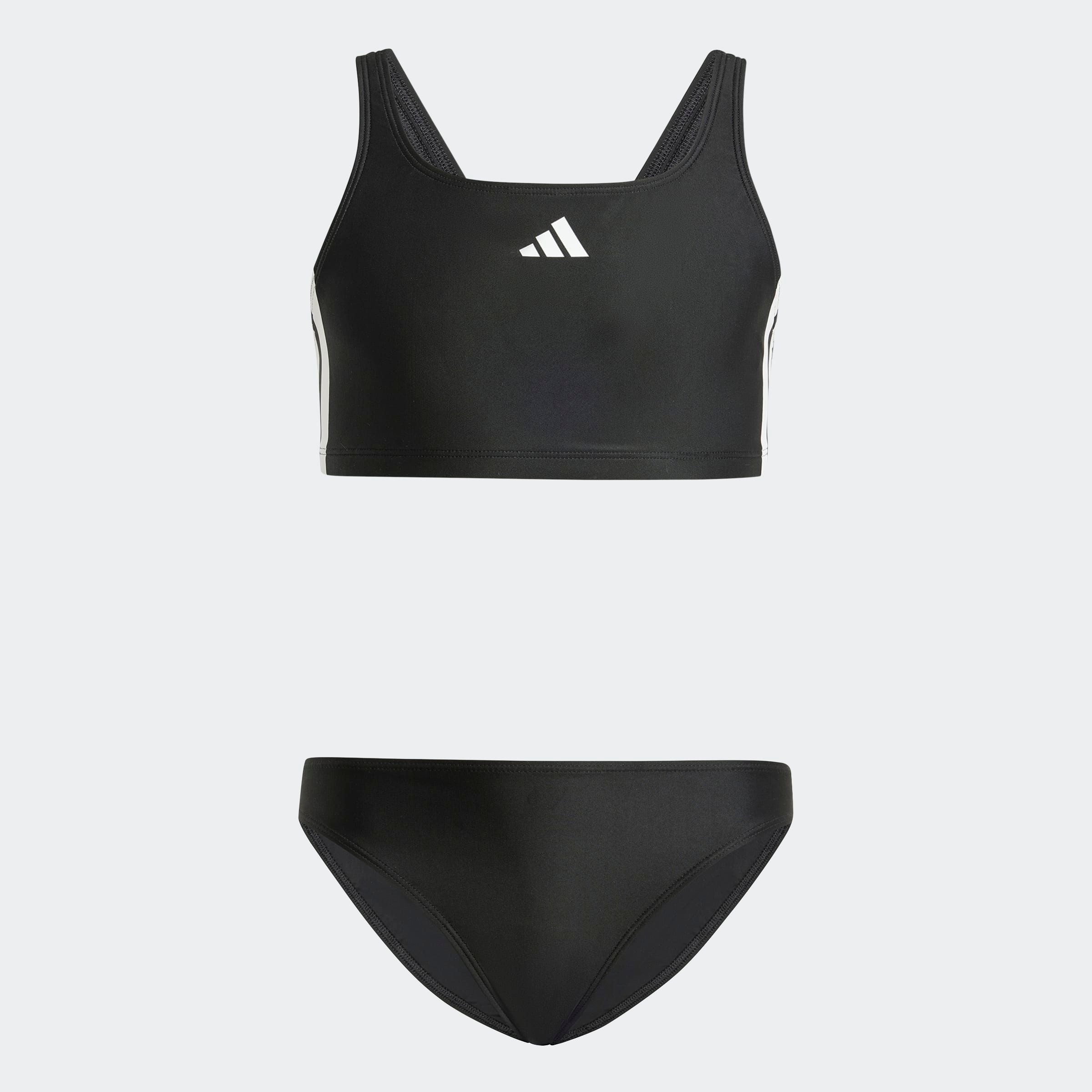 adidas Performance Bustier-Bikini "3-STREIFEN V-BACK KIDS BIKINI" zweiteiliges Set, mit mittelhohem elastischem Bund