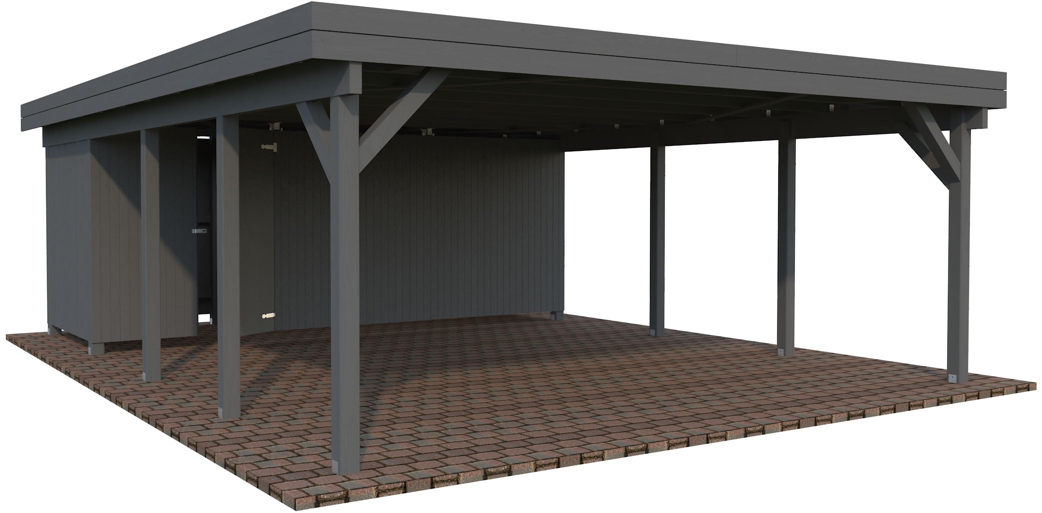 Palmako Doppelcarport "Karl mit Geräteraum" Massivholz 531 cm dunkelgrau/dunkelgrau