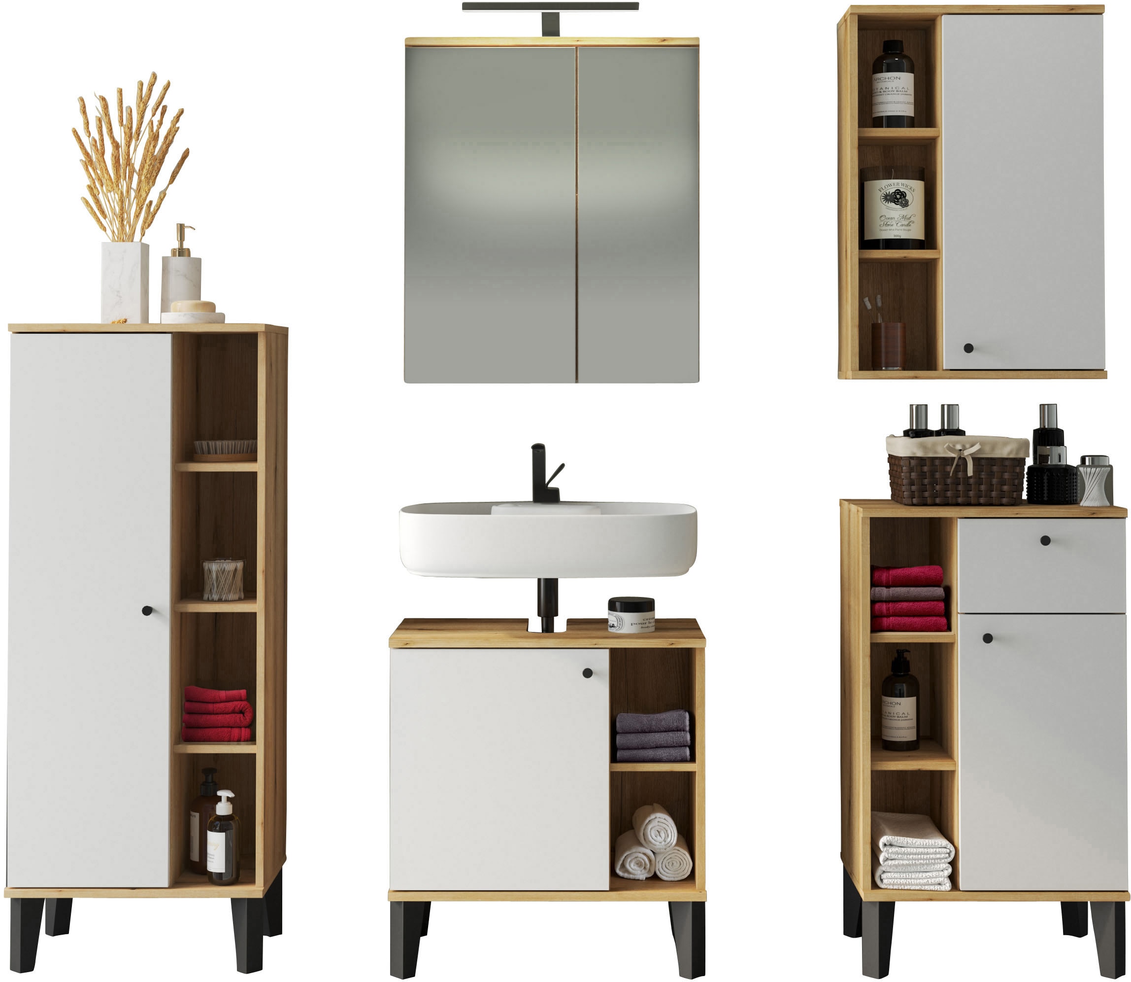 Home affaire Badmöbel-Set "OSLO, Bad im skandinavischen Design, 5-teiliges günstig online kaufen