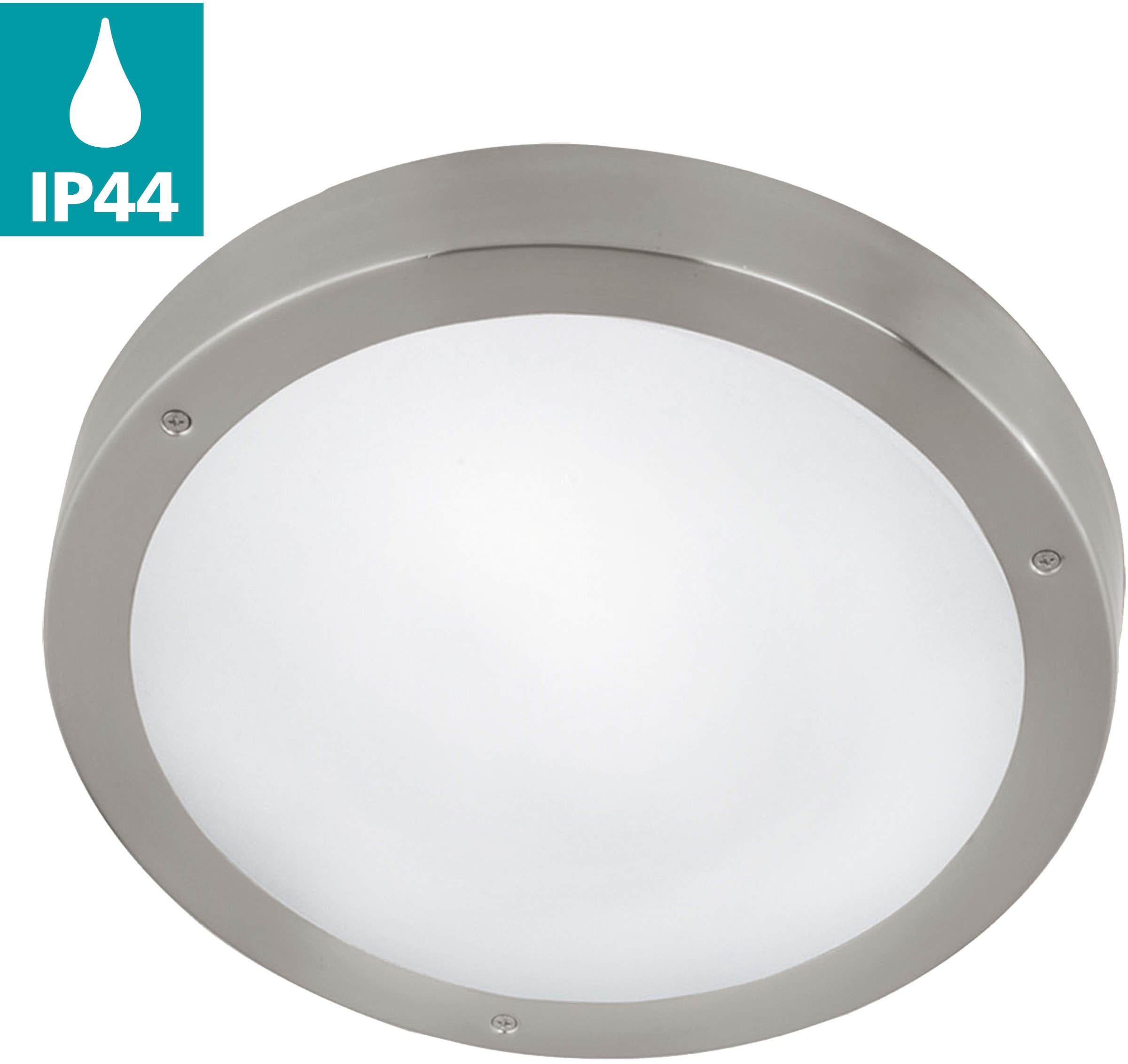 EGLO Wandleuchte "VENTO 1 Wandlampe, Edelstahl und Glas, IP44, Außenlampe, Garten, Lampe" LED-Board Warmweiß Wand-/Deckenleuchte, Ø28,5 x AL8 cm, edelstahl, 11W inkl.