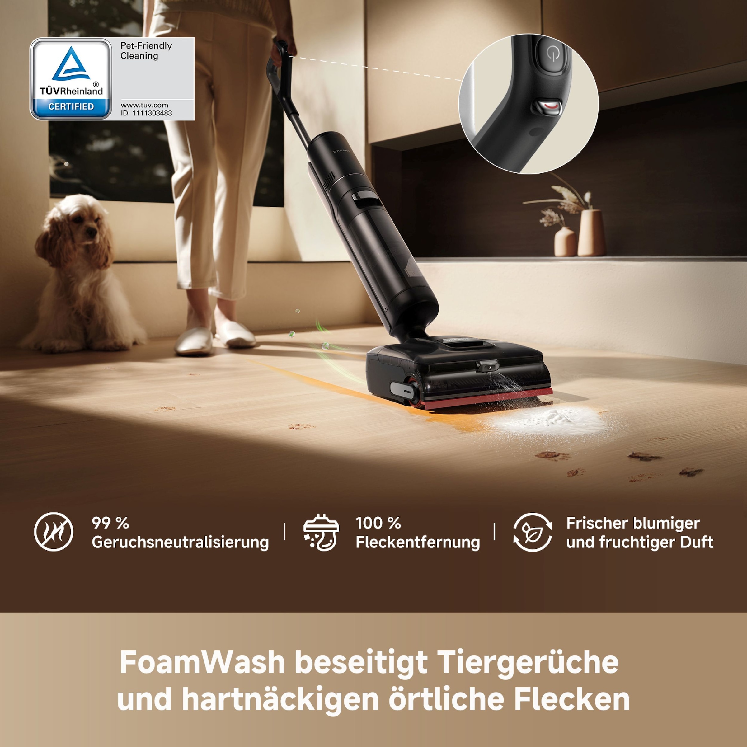 Dreame Nass-Trocken-Sauger »H15 Pro Foam Wash«, Kombi aus Warmwasser-Schaumreinigung, 180°-Design, 23.000 Pa Saugkraft