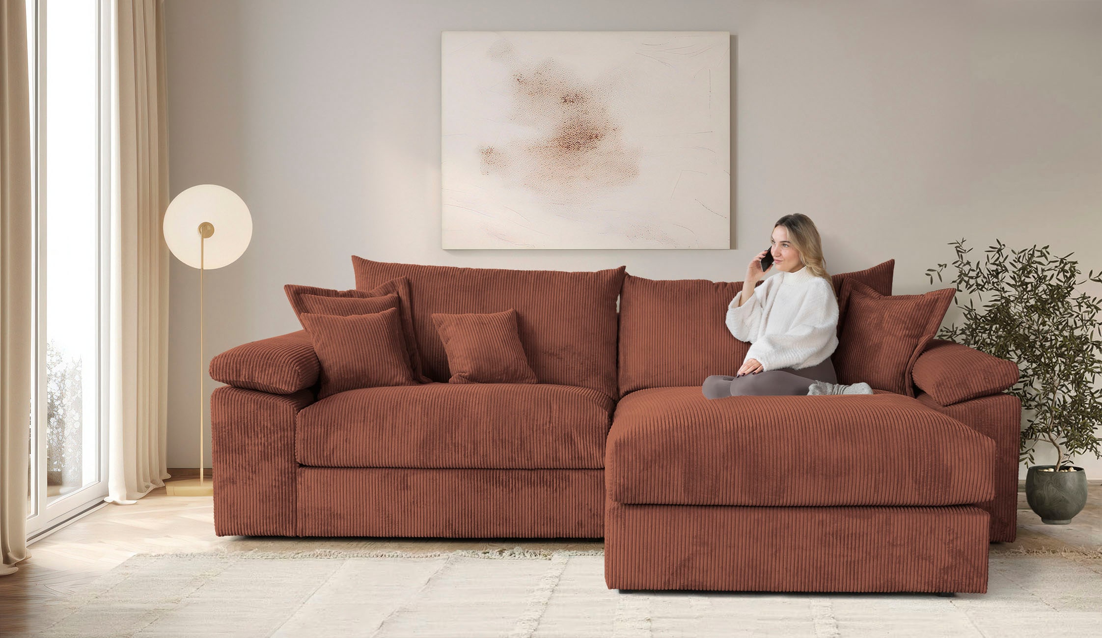 OTTO home Ecksofa "Soft&Cosy XXL L-Form, B: 303 cm - OTTO. Verlässliche Qualität." Mega-Sofa, Cord oder Chenille-Struktur, mit Federkern & 4 Zierkissen
