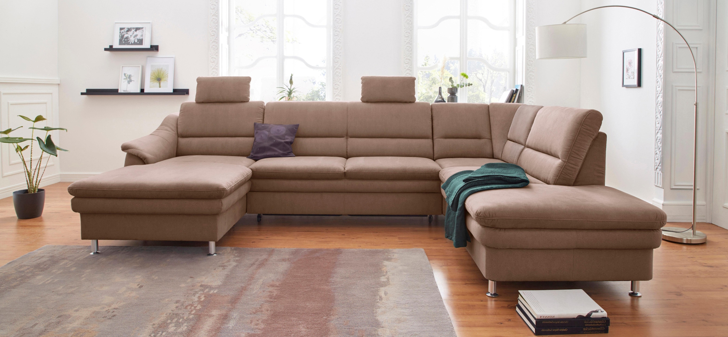 sit&more Wohnlandschaft "Cardoso, U-Form, B: 324 cm, Bettfunktion und Relaxfunktion optional" 2 Kopfstützen inklusive, Federkern, komfortable Sitzhöhe 47 cm