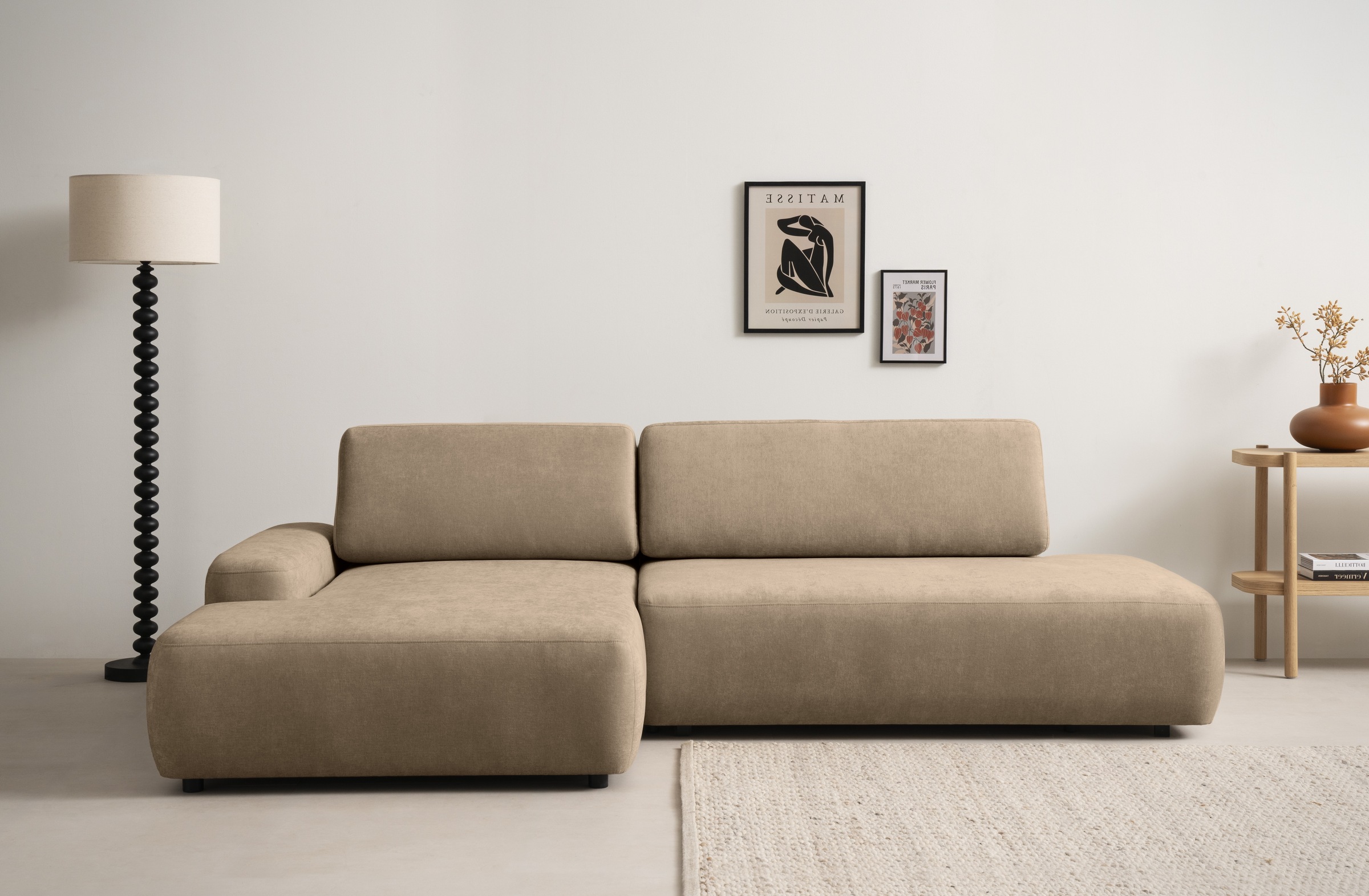 INOSIGN Ecksofa »TORGE, Schlafsofa Cord, Samtvelours u. Strukur fein, Couch in L-Form«, Schlaffunktion und Bettkasten, Liegefläche: 210x125 cm, neues Design