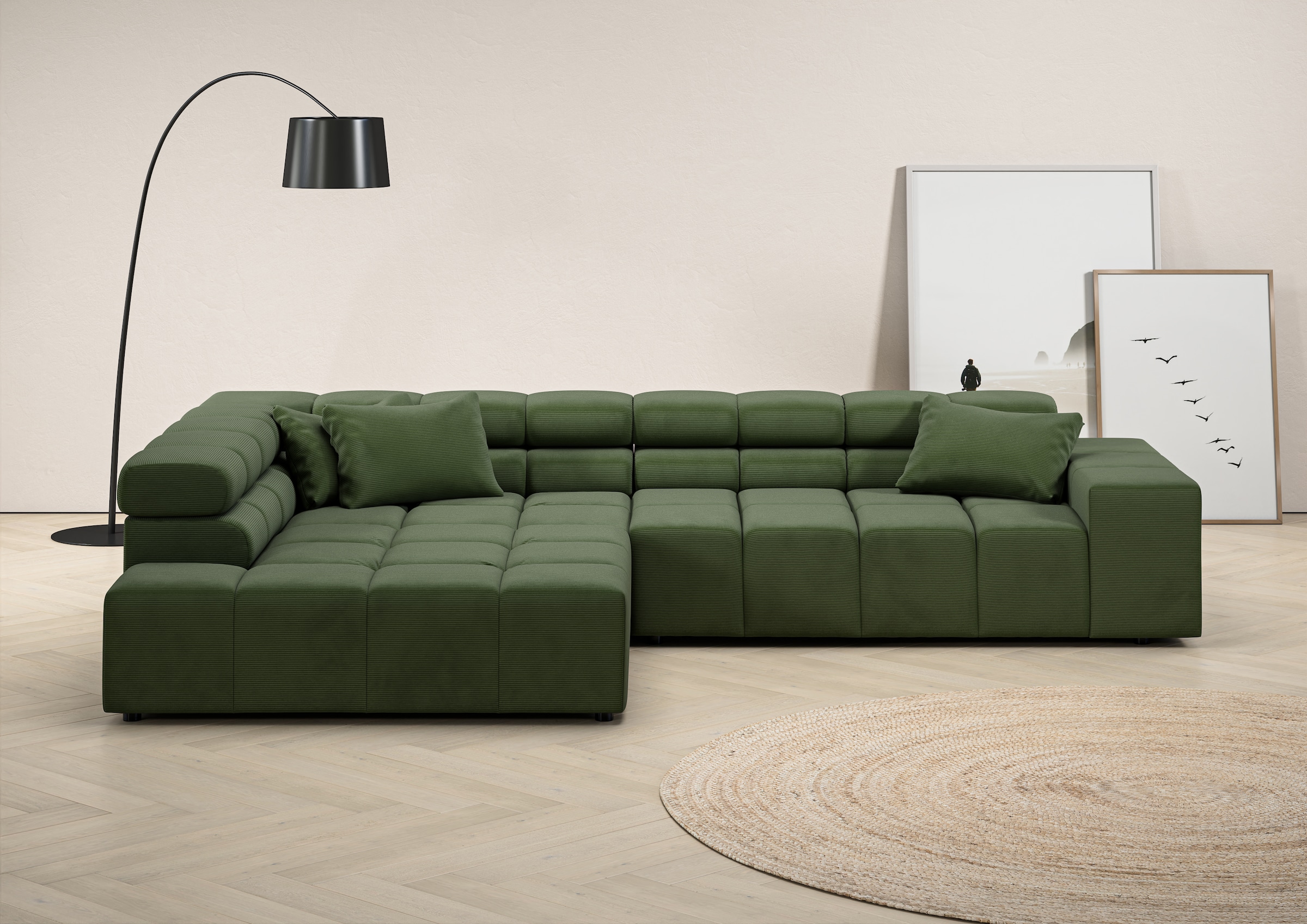 Home affaire Ecksofa "Ancona, Ecksofa, incl. Kopfteilverstellung, Breite 319 cm, L-Form" wahlweise motorische Sitztiefenverstellung, auch in Cord + Easy Care
