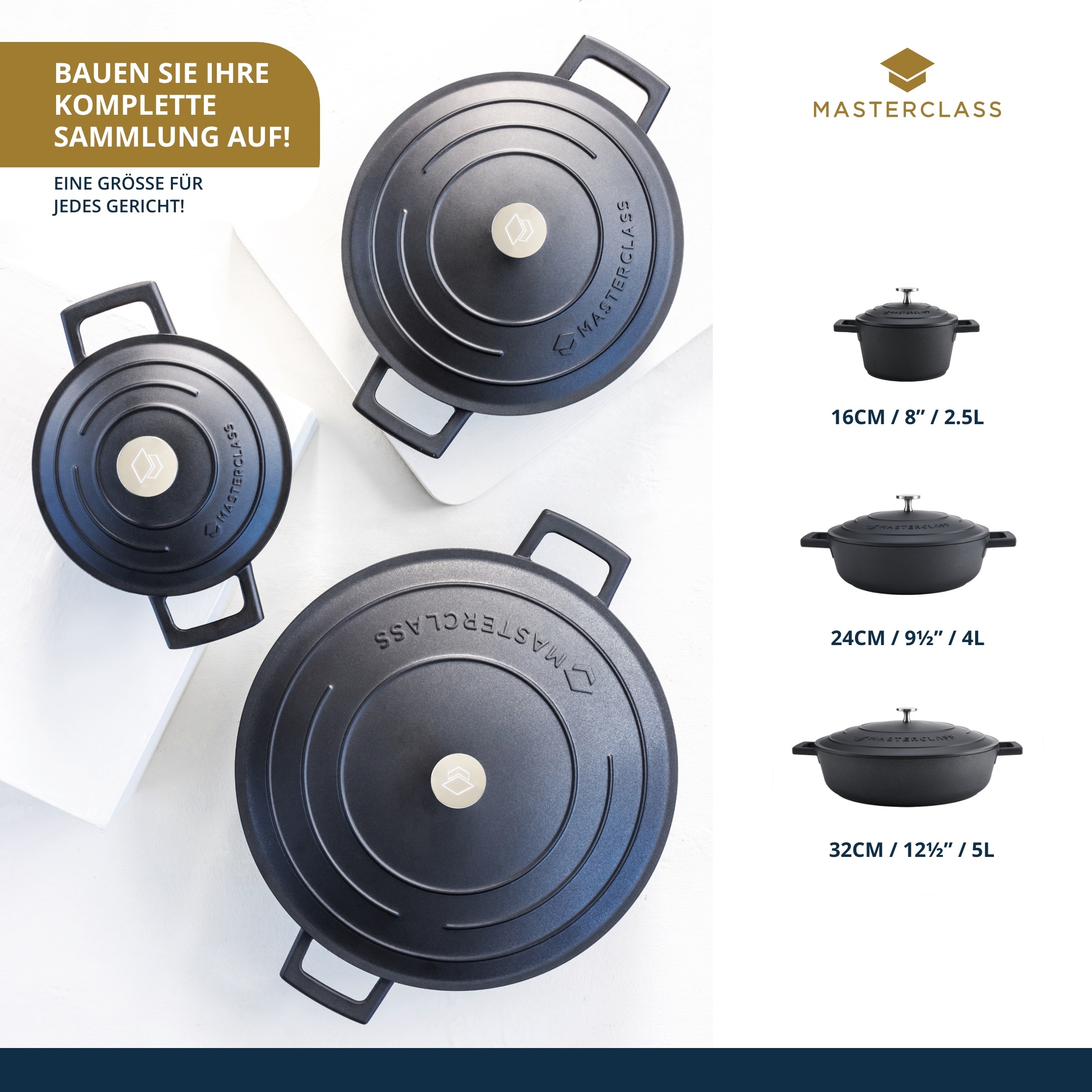 Master Class Kasserolle »MasterClass«, Aluminiumguss, flach, 2,5 L, ultraleicht, kratzfeste Antihaftbeschichtung,Induktion
