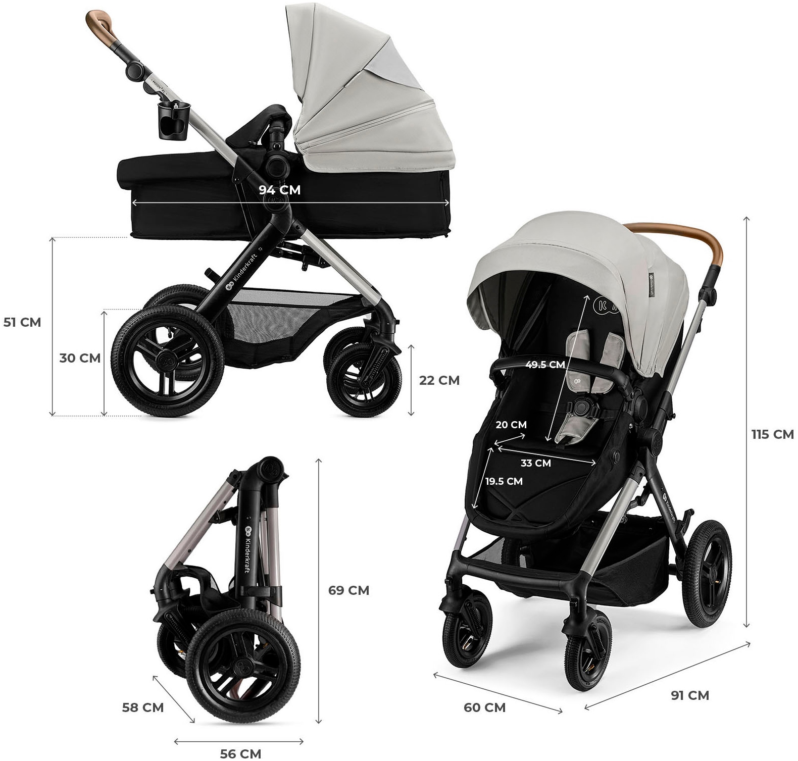 Kinderkraft Kombi-Kinderwagen »MOOV 2 XL«, 27 kg, mit Luftreifen