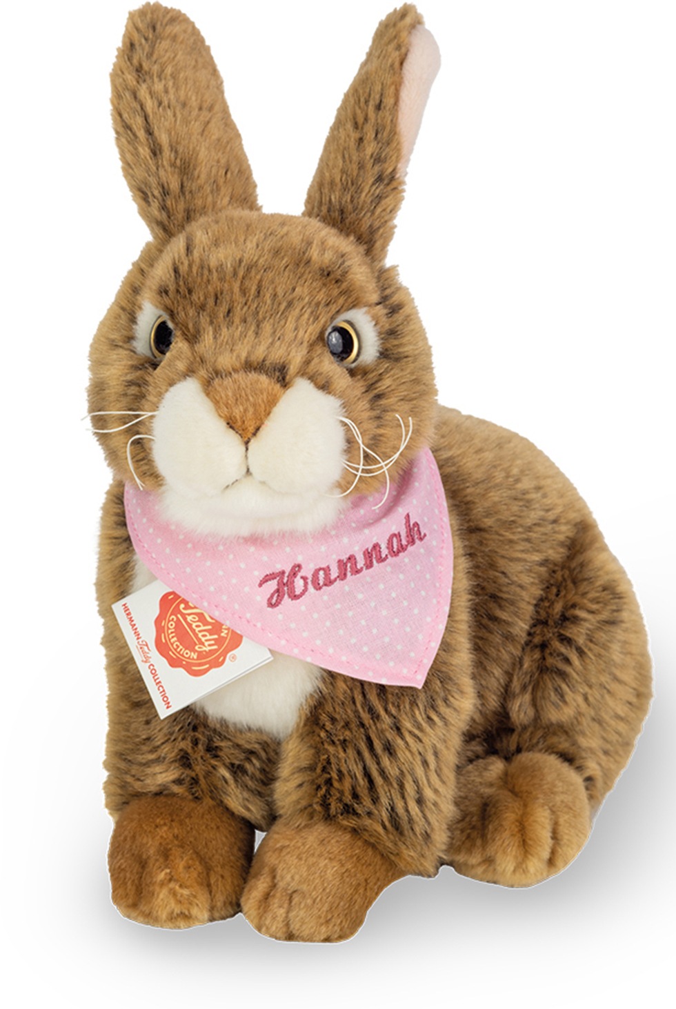 Kuscheltier Hase dunkelbraun mit rosa Halstuch, 25 cm