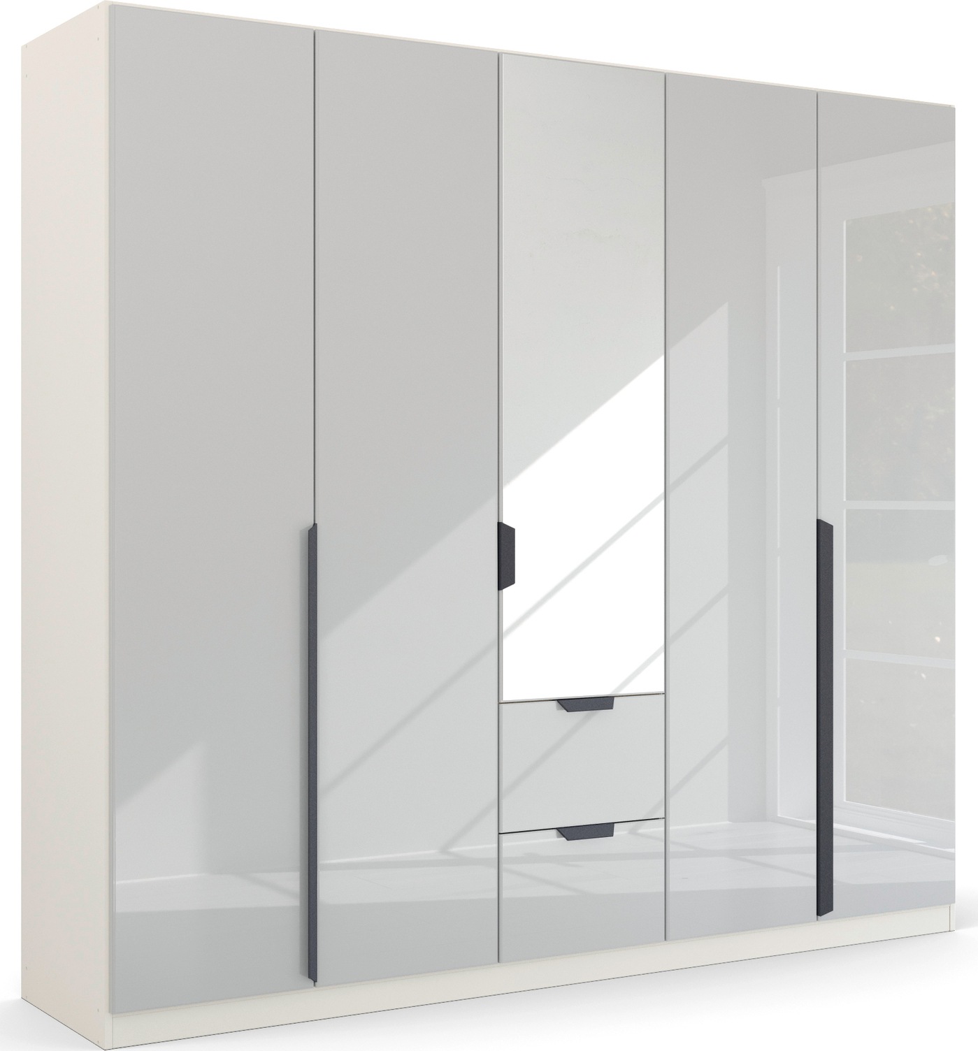 rauch Drehtürenschrank "Kleiderschrank Schrank Garderobe Ankleide MODERN BY QUADRA SPIN" Breiten: 181/226/271 cm, Höhe 210 cm, mit Spiegel und hochwertiger Glasfront, Stangengriff MADE IN GERMANY
