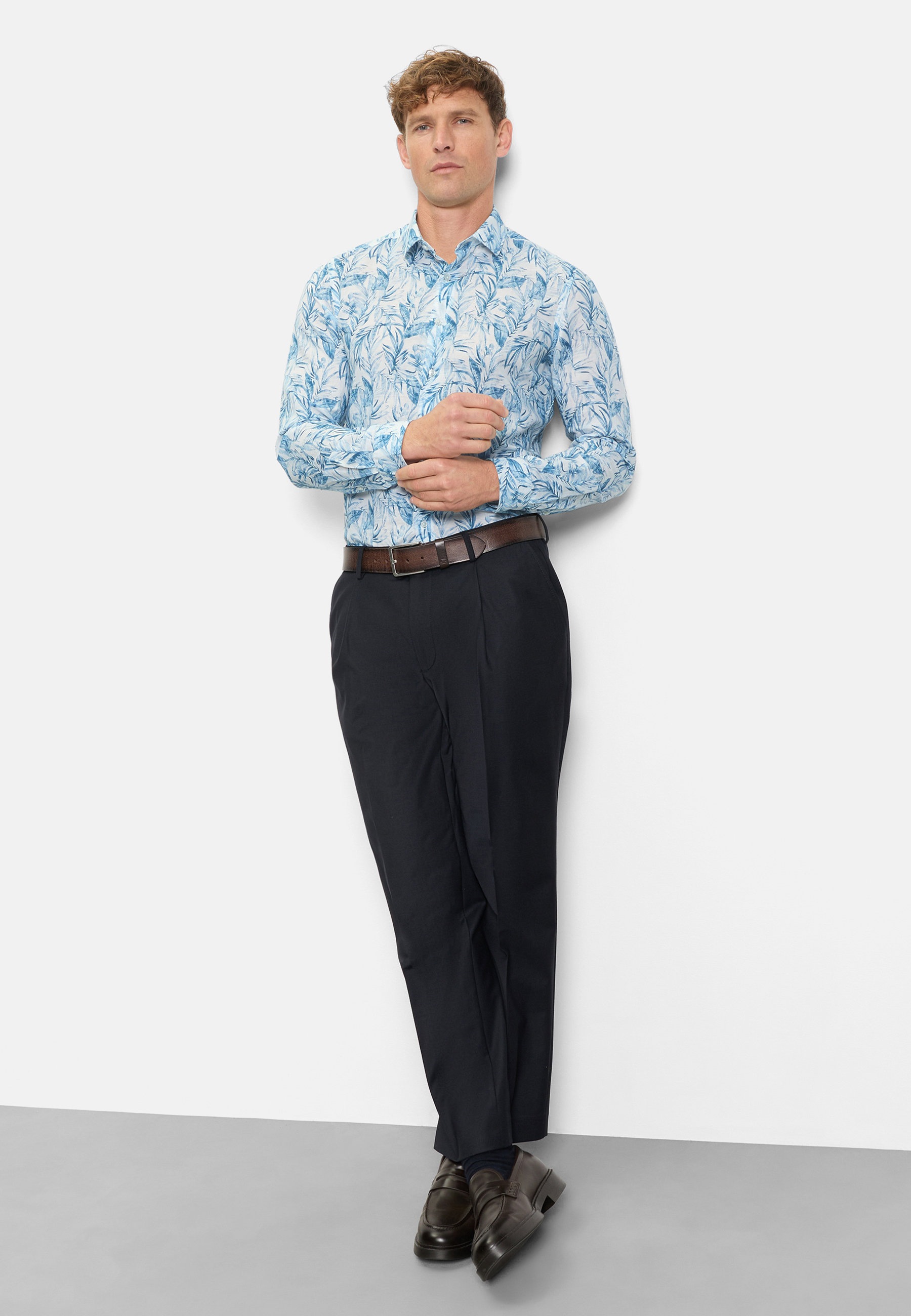 OLYMP Level Five Linen Blend Shirt Light Blue 42 5