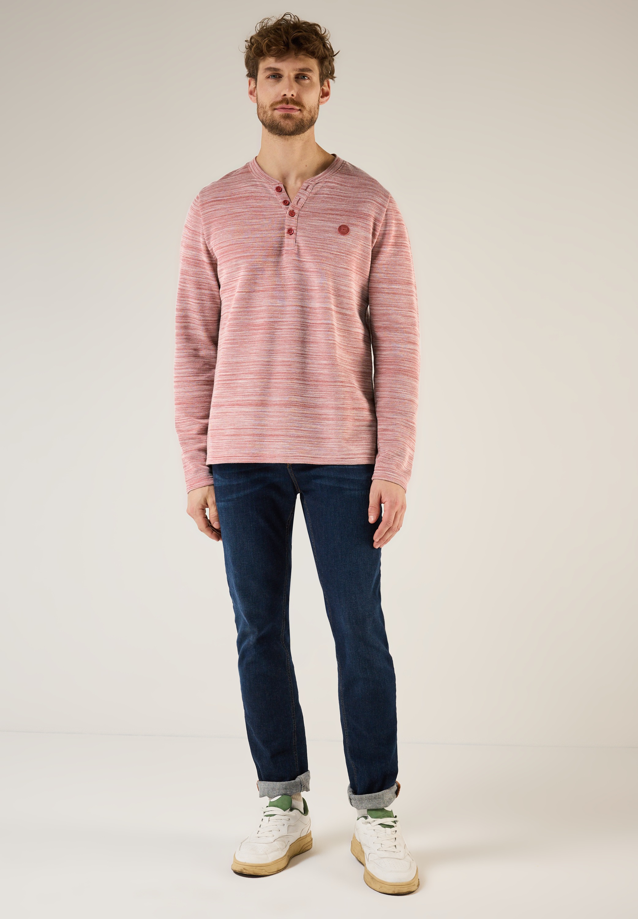 STREET ONE MEN Langarmshirt, bestehend aus einem Materialmix