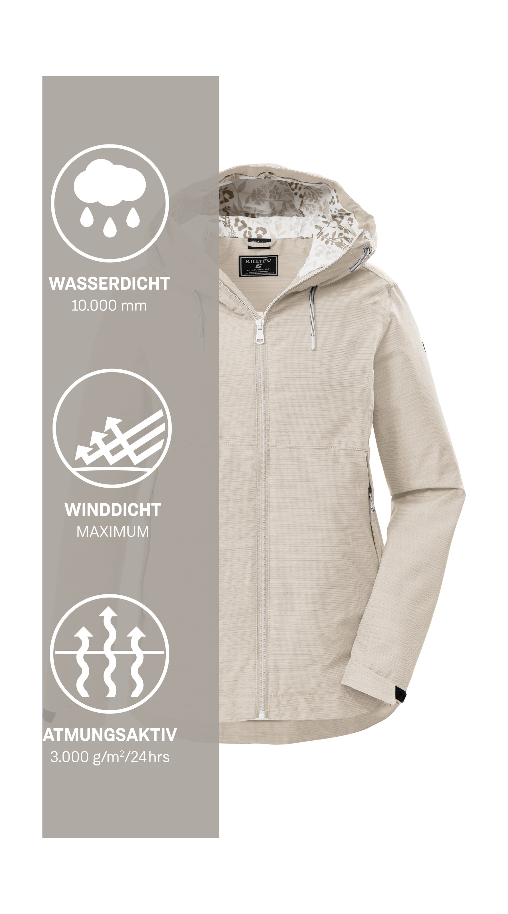 Killtec Funktionsjacke »KOS 62 WMN JCKT« Leichte, wasserdichte Damenjacke mit verstellbarer Kapuze