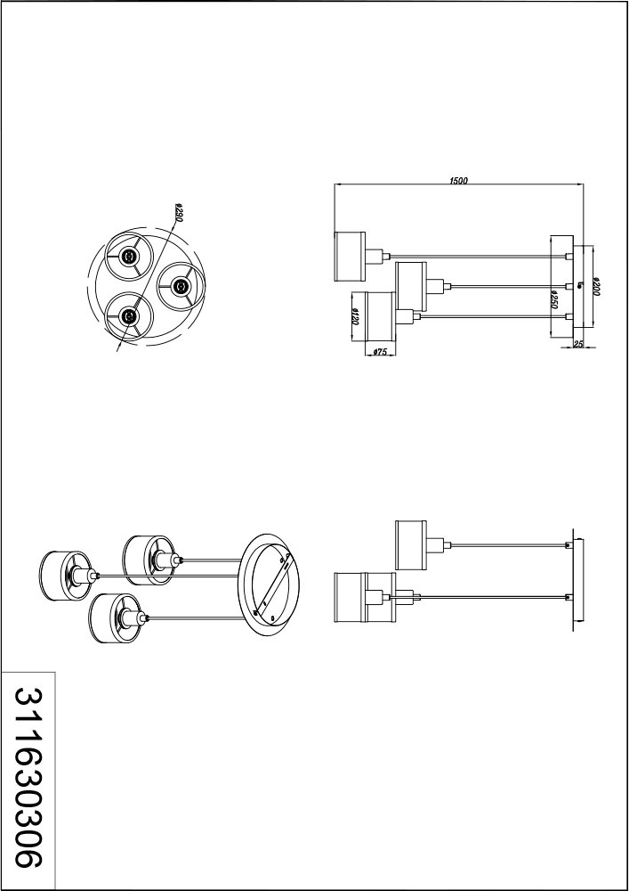 TRIO Leuchten Pendelleuchte »KAPRUN, Hängelampe mit Stoffschirmen, exkl E14, max 28W« E14 1 Stk. warmweiß - kaltweiß Höhe einstellbar bis max 150 cm, Stoffschirme + Metall