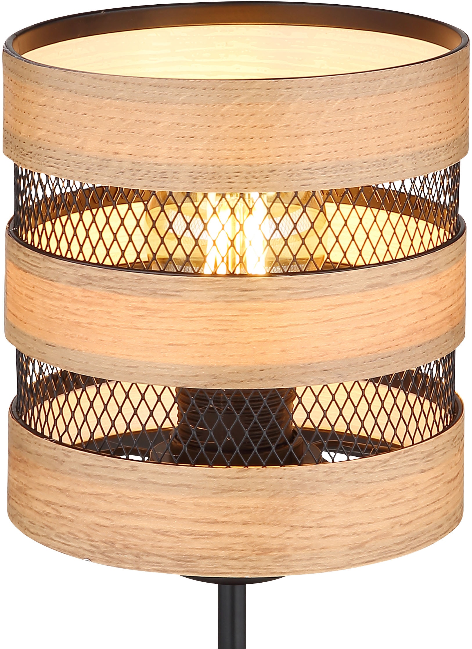 GLOBO LIGHTING Tischleuchte »SOENI«, Leuchtmittel E27 | ohne Leuchtmittel, Tischlampe/Metallgeflecht/Holzoptik/Wohnzimmer/Schlafzimmer