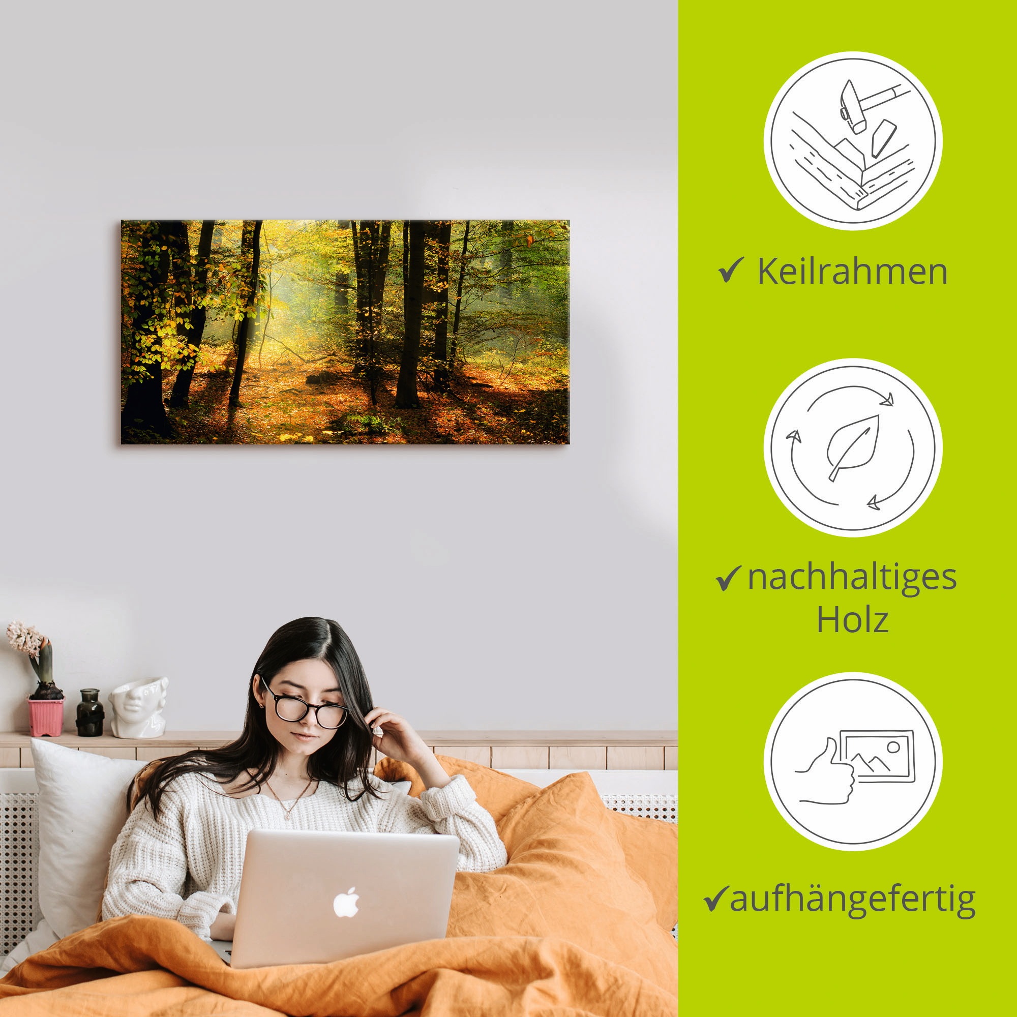 Artland Wandbild »Herbstlicht im Wald«, Wald, (1 St.), als Leinwandbild, Poster, Wandaufkleber in verschied. Größen