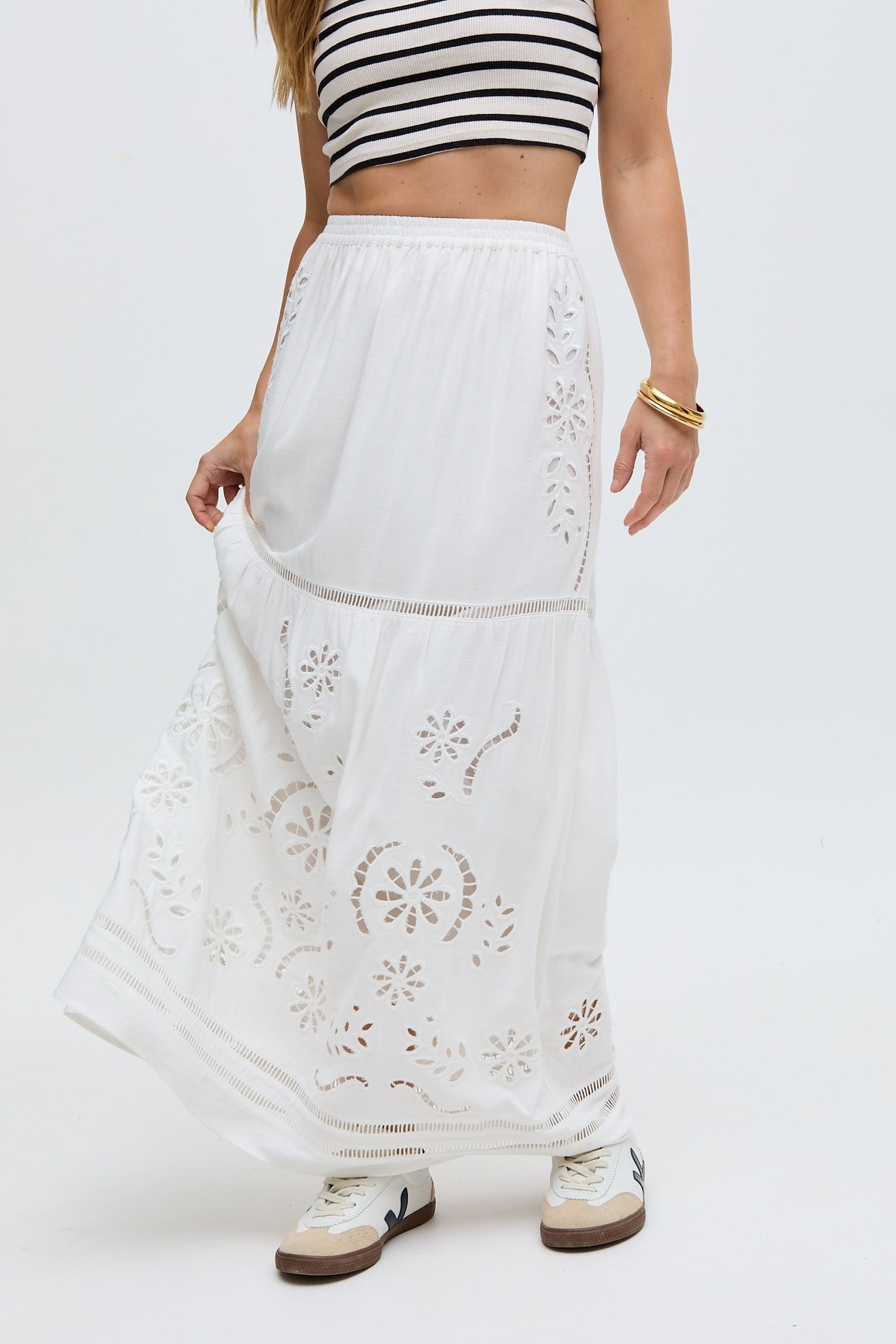 RAFFYA Midirock »Georgina Lace Paneled Maxi Skirt Damen«