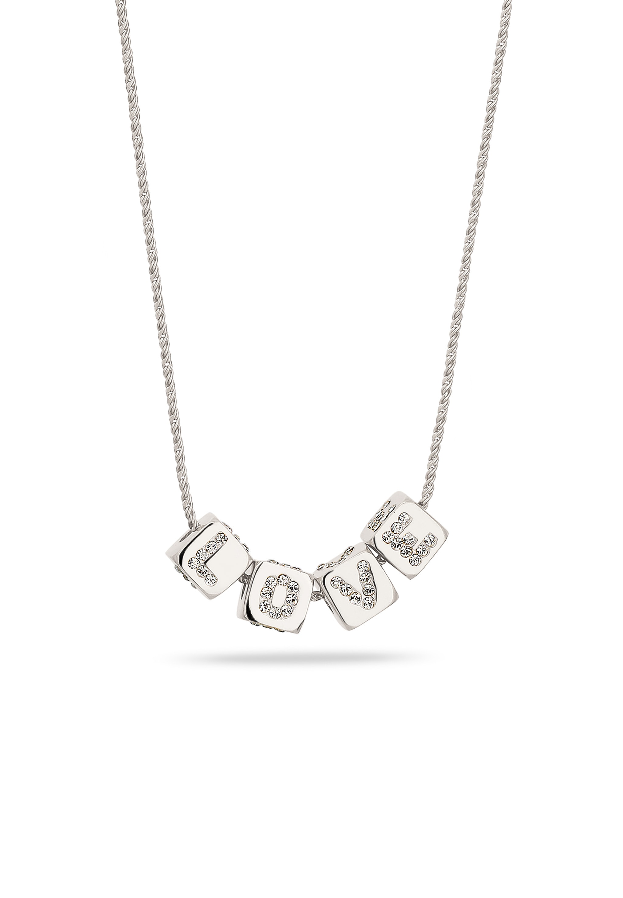 "Kette mit Anhänger ELLI ""Halskette Love Liebe mit Kristallen von Swarovski 925 Sterling Silber"" Gr. 45, silber, Halsketten, Damen, Silber 925