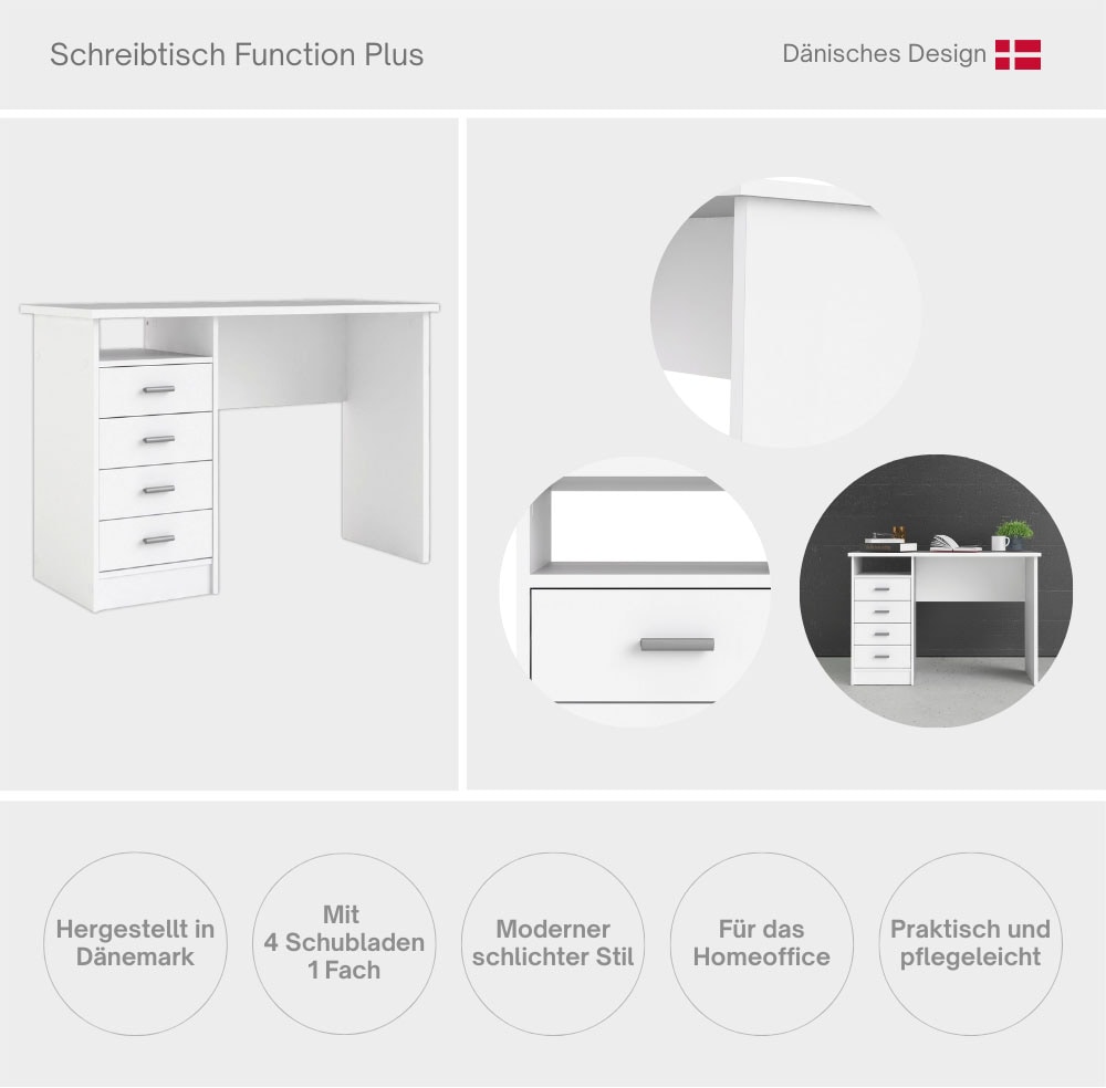 INOSIGN Schreibtisch »Function Plus, Arbeitstisch, Bürotisch, staurum, minimalistisch« mit 4 Schubladen,1 Einlegeboden, zeitlos, 1 offenes Fachbreite 110 cm