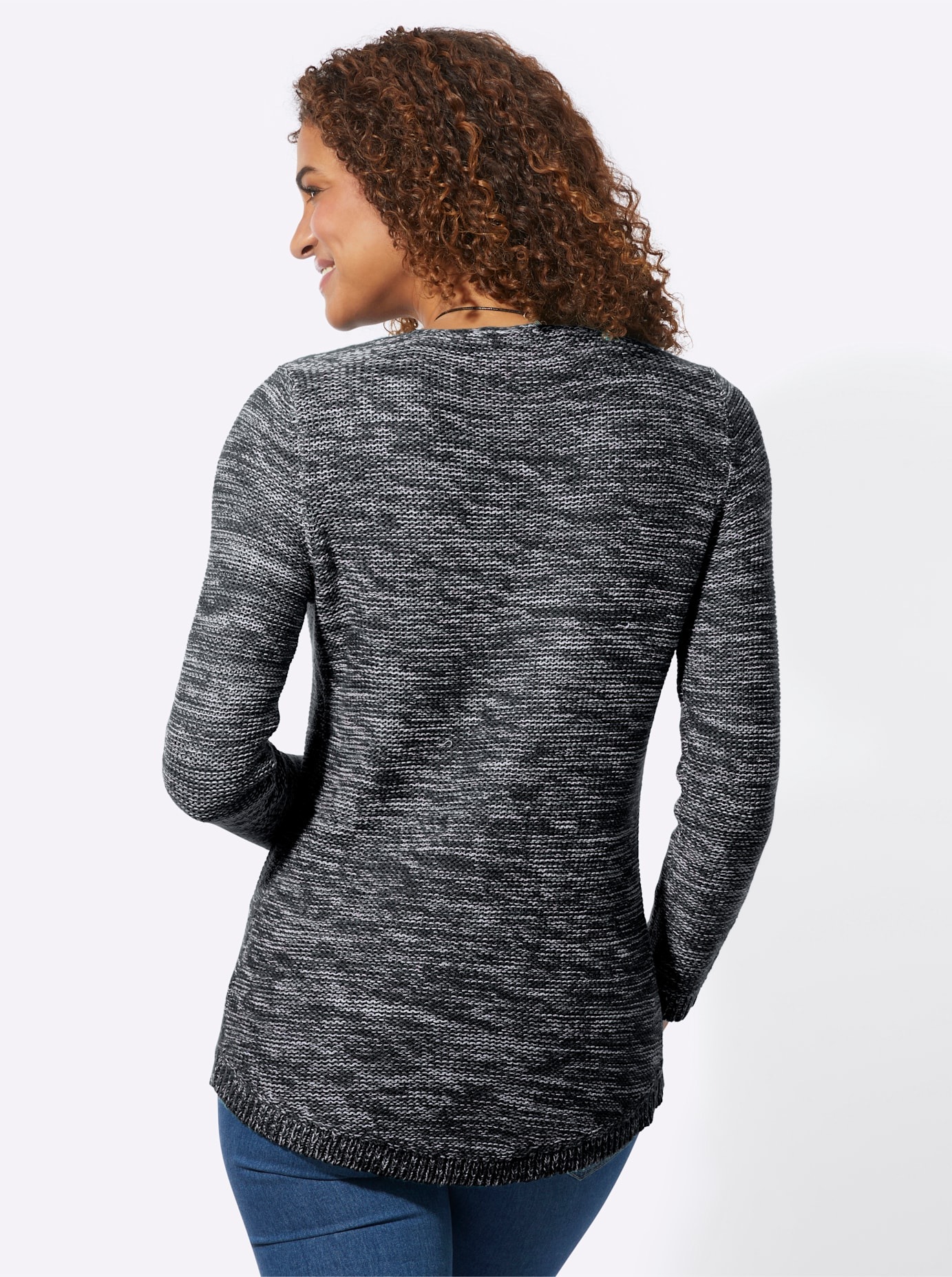 Rundhalspullover CASUAL LOOKS "Pullover", Damen, Gr. 48, schwarz (schwarz, meliert), 54% Baumwolle, 46% Polyacryl, meliert, figurumspielend, Pullover Rundhalspullover 2