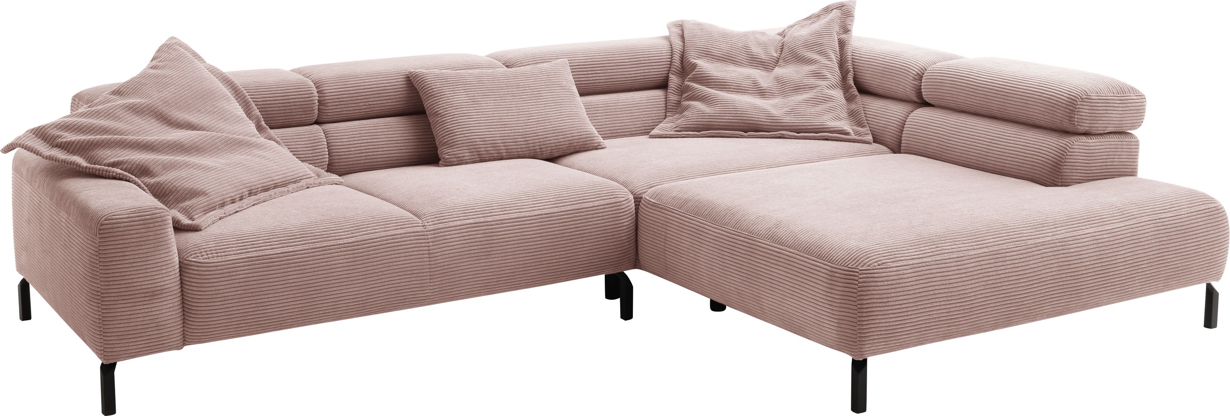 Places of Style Ecksofa »Antonelli, L-Form, inkl. Kopfteilverstellung, Breite 312 cm«, mit elektrischer Sitztiefenverstellung, in Cord, rosé