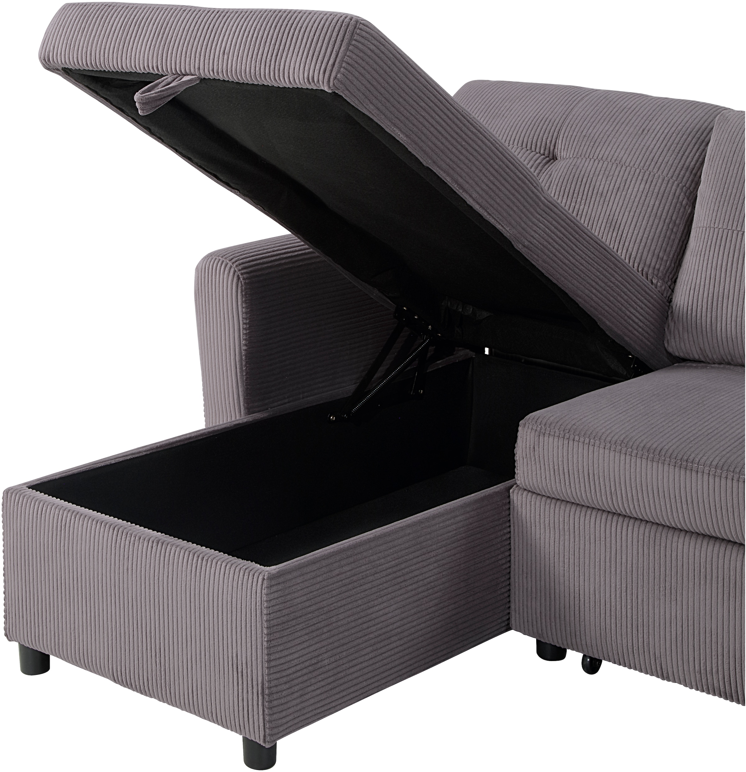 ATLANTIC home collection Ecksofa »Gustavo L-Form«, mit Schlaffunktion, Stauraum & seitlichen Taschen