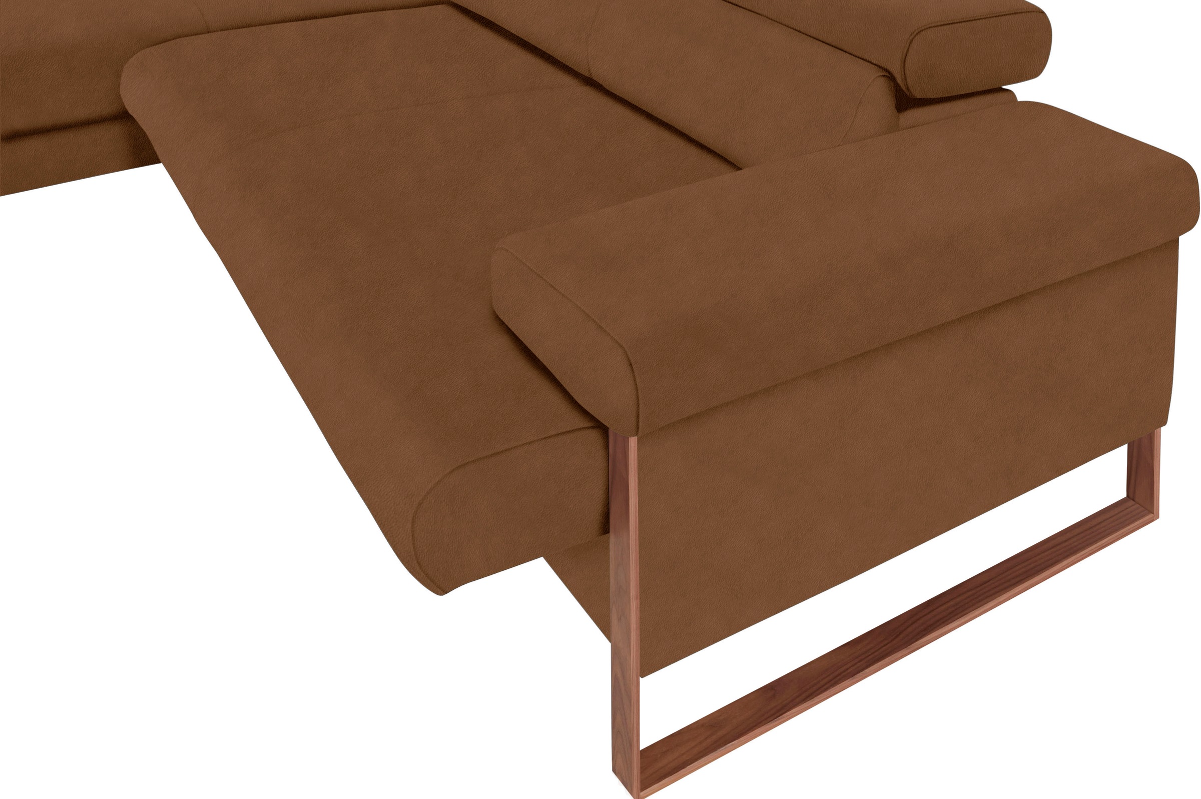 W.SCHILLIG Ecksofa »finn, Designsofa mit tollem Sitzkomfort, bequem, L-Form«, German Design Award 2016, Fußgestell Nussbaum natur, Breite 281 cm