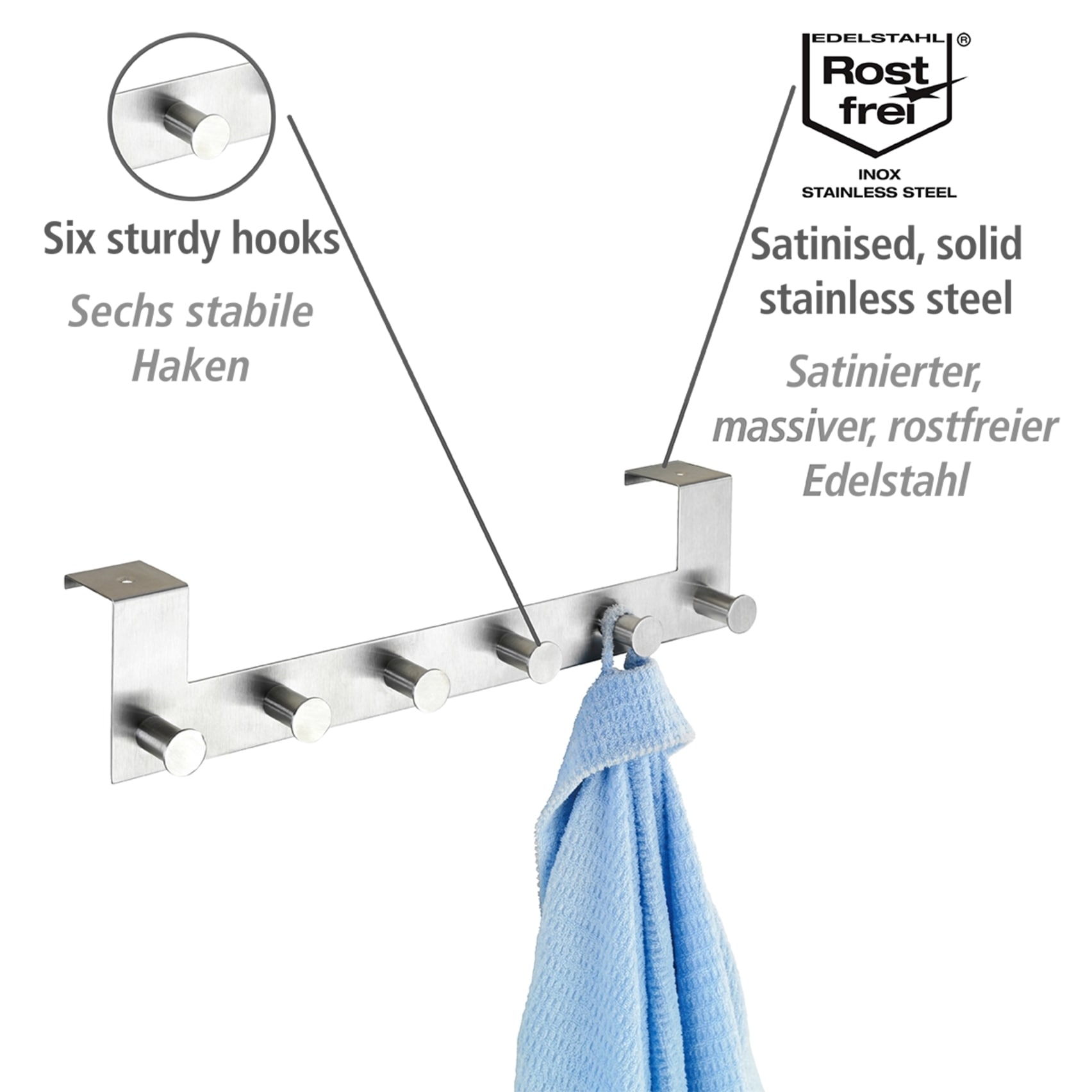 WENKO Türhaken »Modell Celano«, Türgarderobe, Hakenleiste mit 6 Haken, für einen Türfalz von 4 cm