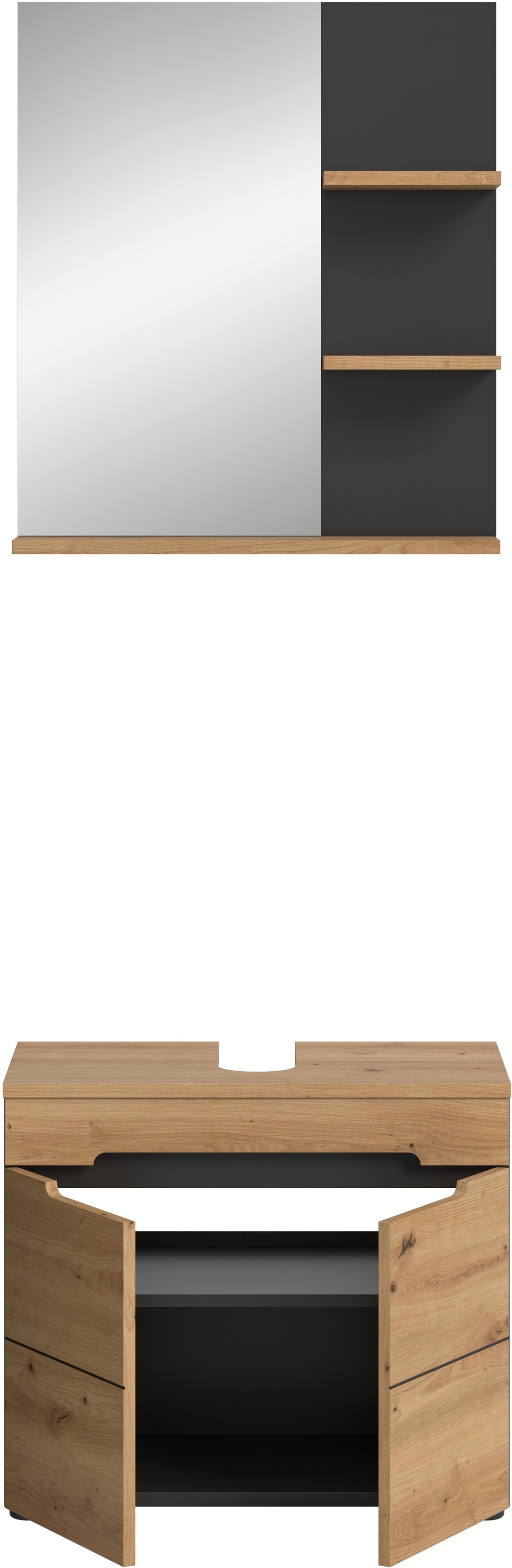 INOSIGN Badmöbel-Set »REHAT, 2-teilig, Breite 63 cm, mit grifflosen Fronten, bestehend aus:«, (2 St.), 1x Waschbeckenunterschrank & 1x Spiegelschrank