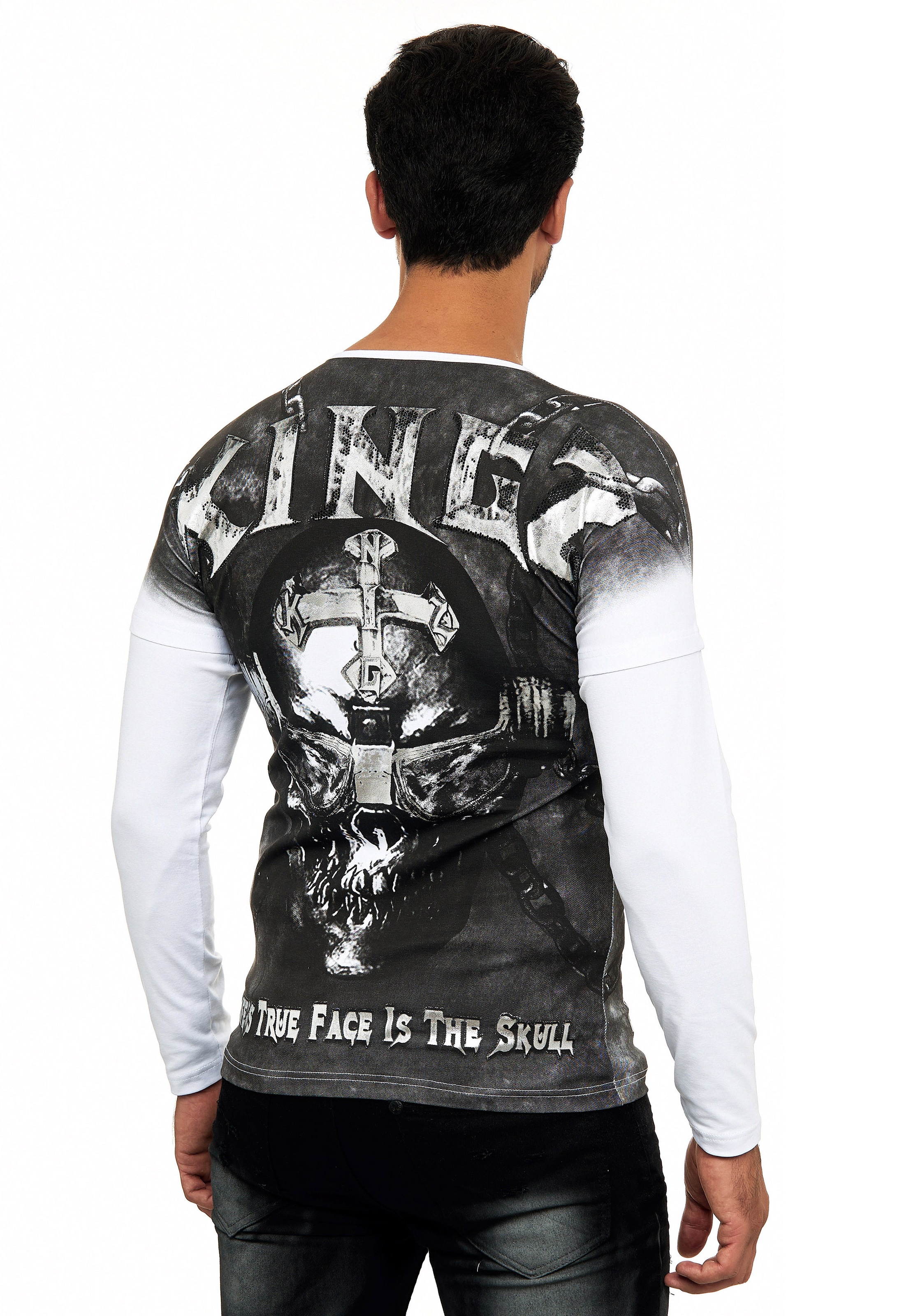 KINGZ Langarmshirt, mit coolem Totenkopf Print