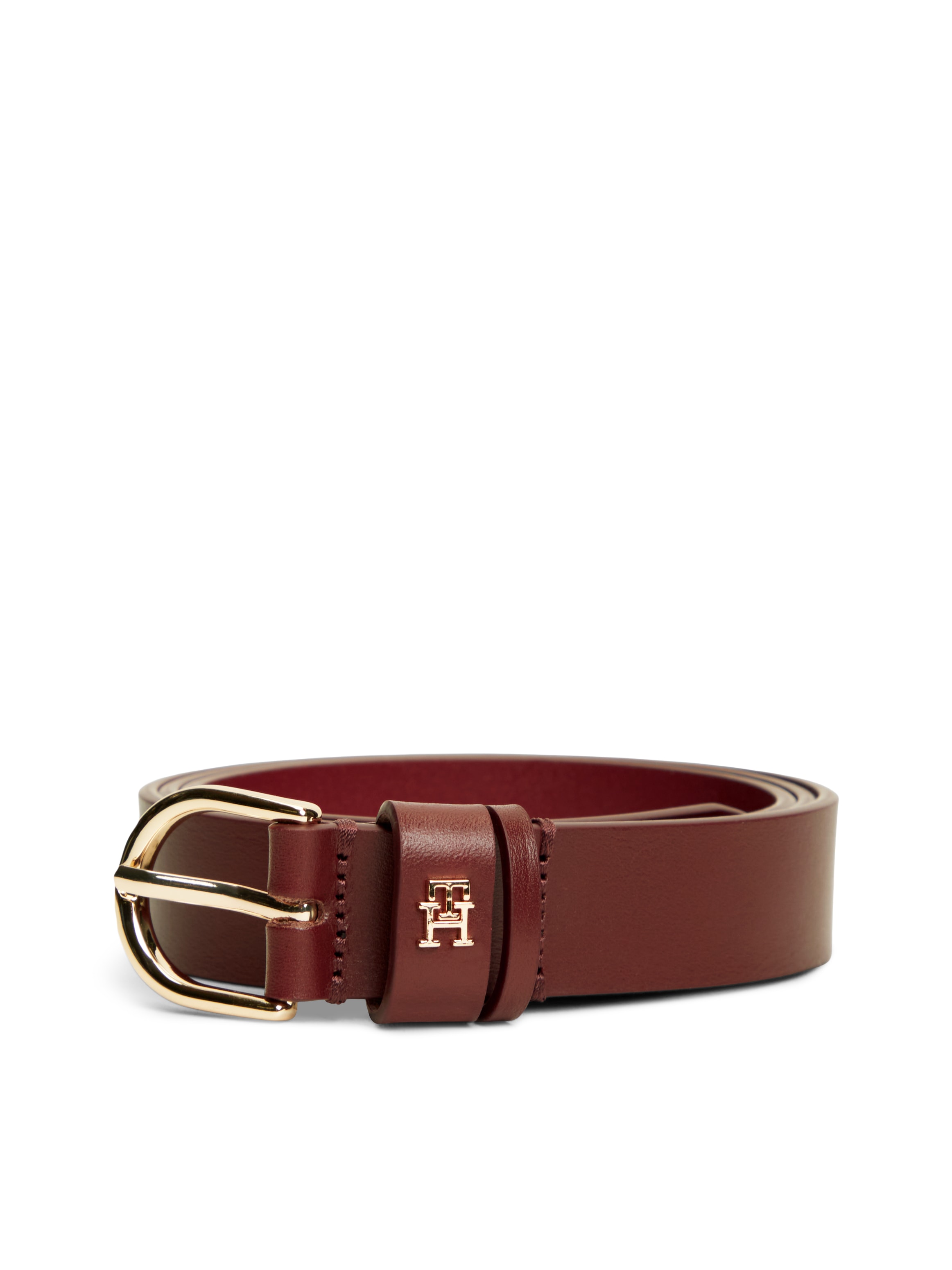 Tommy Hilfiger Ledergürtel "ESSENTIAL EFFORTLESS 2.5 cm breit GOLD" Logoemblem, weiche Haptik, ovale Einfachdornschließe