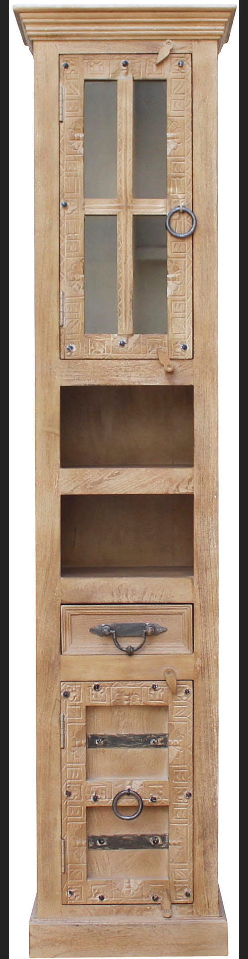 SIT Vitrine "Kingston aus Mangoholz mit Glastür, Schublade & Stauraum" Geschnitzte Verzierungen