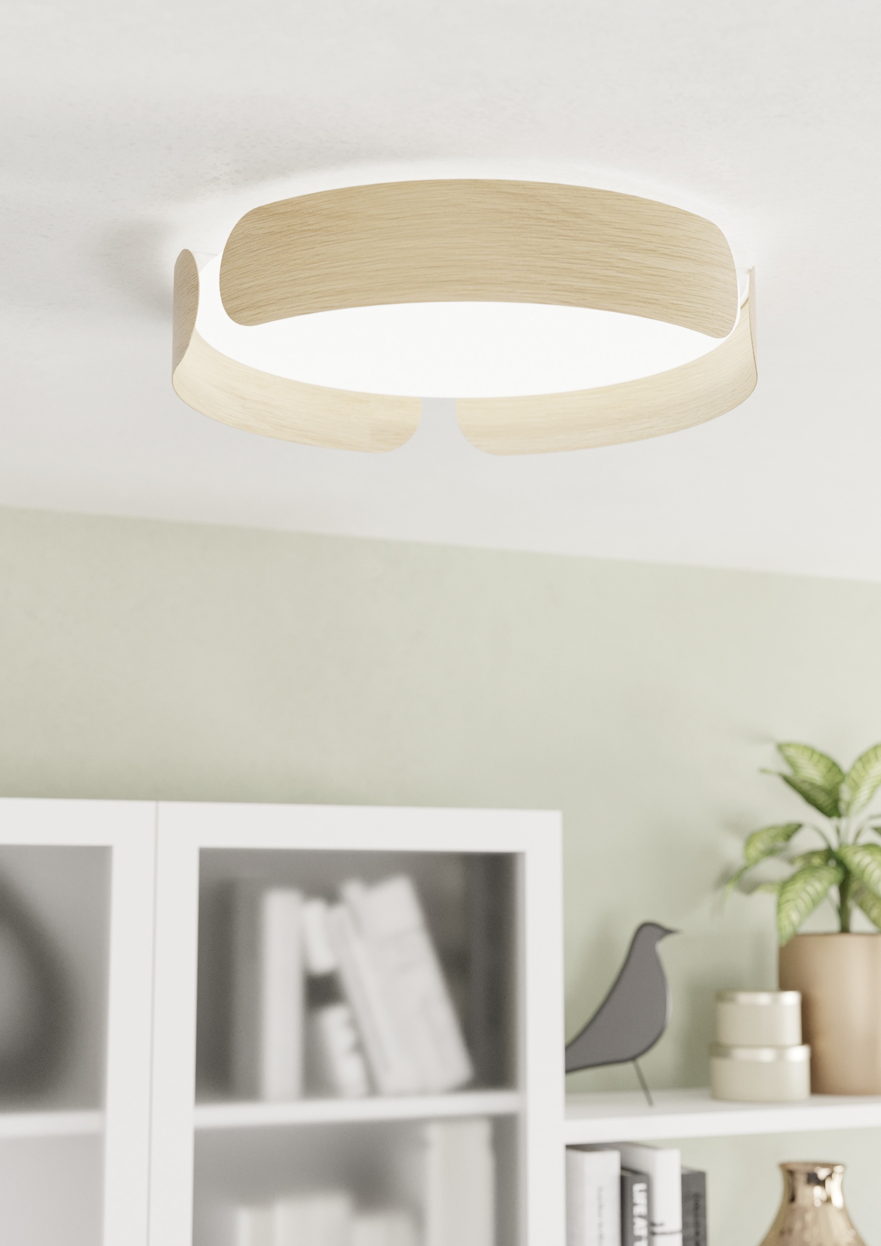 EGLO LED Deckenleuchte »VALCASOTTO Deckenlampe - Stahl, Holz - LED - 20W - IP20« LED-Modul 1 Stk. Warmweiß Wohzimmerlampe, Esszimmerlampe, Flur, Schlafzimmer, H7,5 x Ø37 cm