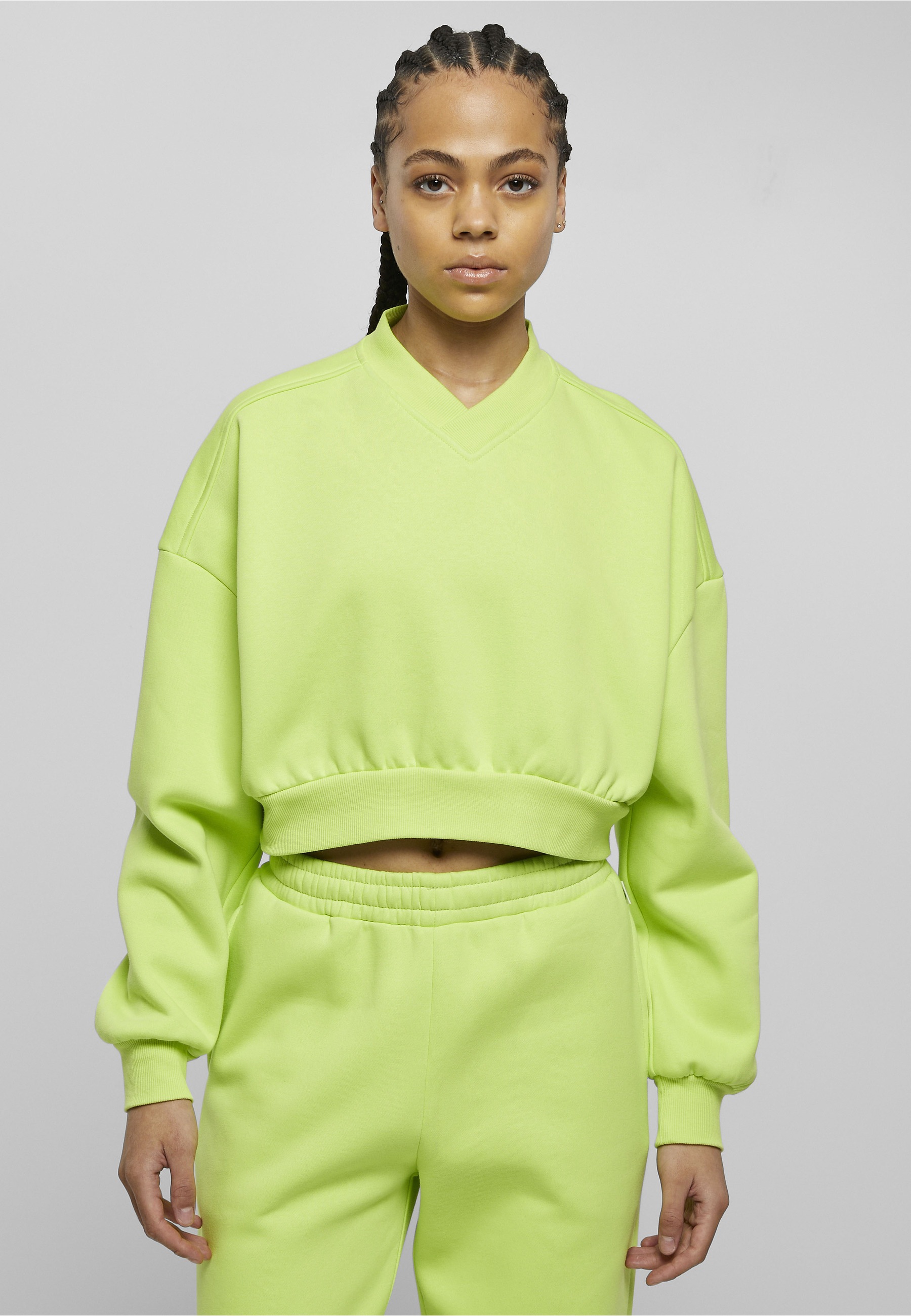 URBAN CLASSICS Sweater »Urban Classics Damen Ladies Cropped V-Neck«
