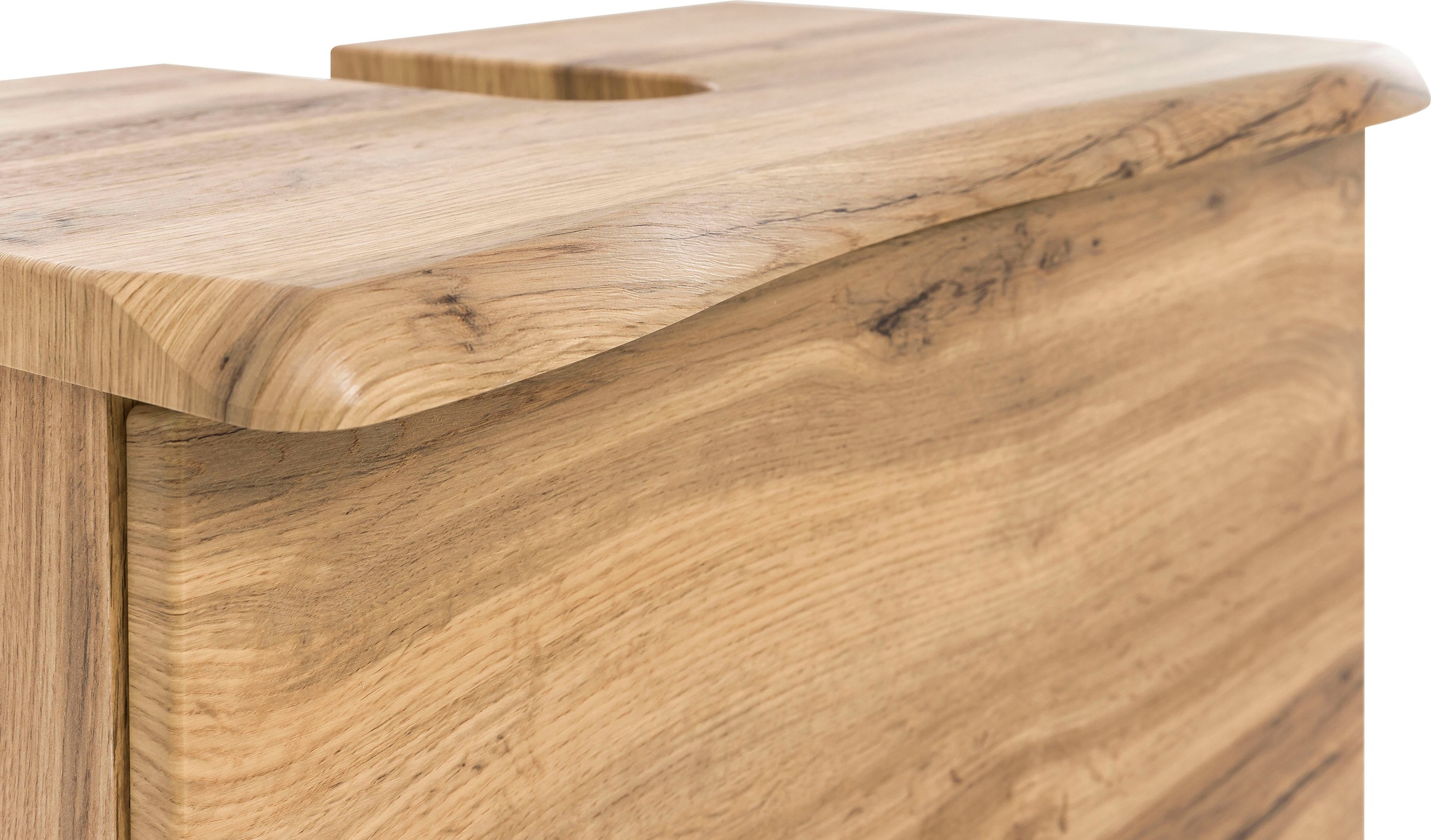 welltime Waschbeckenunterschrank »Stubach«, Bad Schrank, Abdeckplatte mit Baumkante, Breite 60 cm