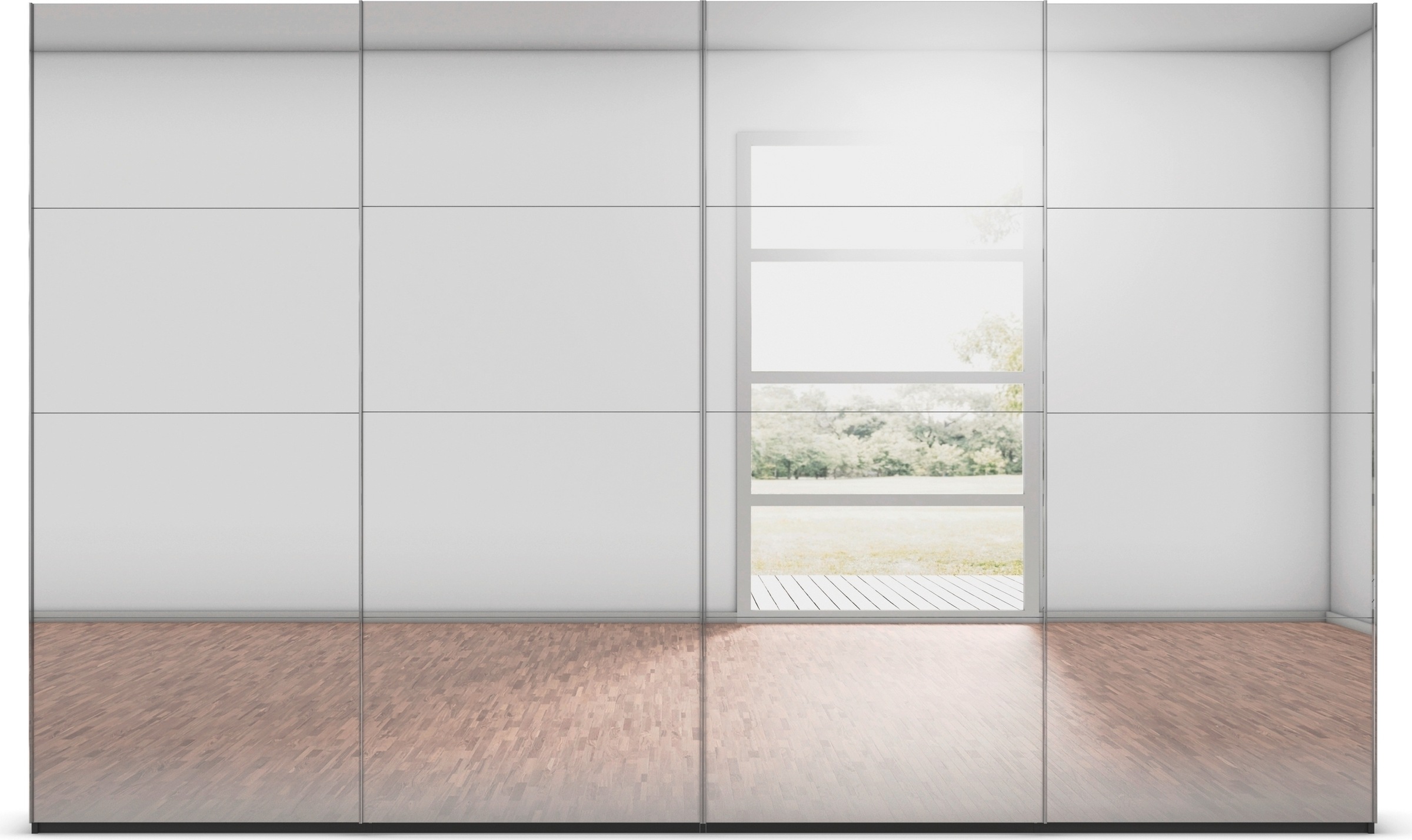 rauch Schwebetürenschrank »Kleiderschrank Schrank Garderobe Schlafzimmerschrank SCALE-FYRA«, edle viergeteilte Türen, Spiegelfront und viele Farben MADE IN GERMANY